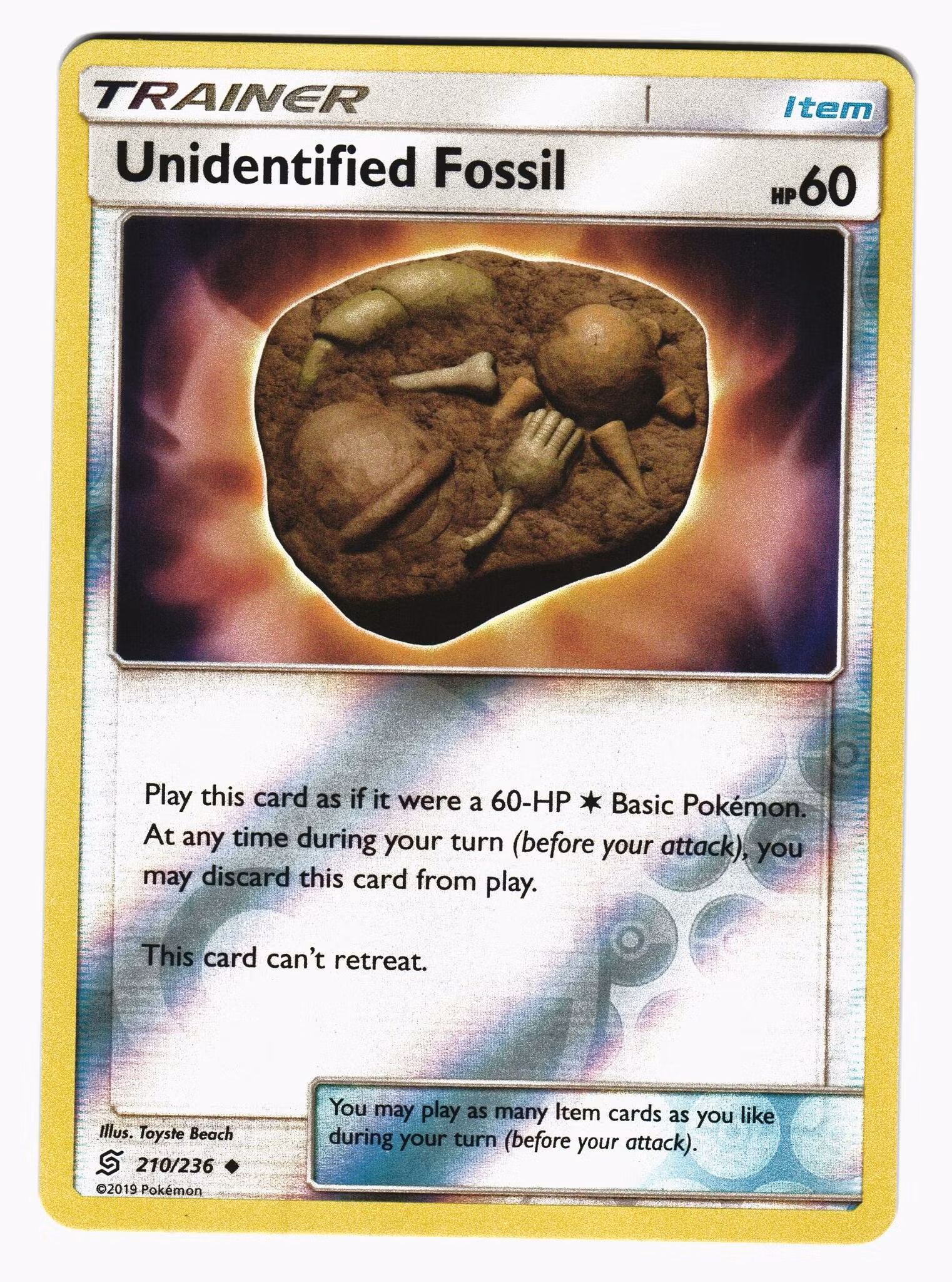 Unidentified Fossil Reverse Holo Uncommon 210/236 Unified Minds Pokemon