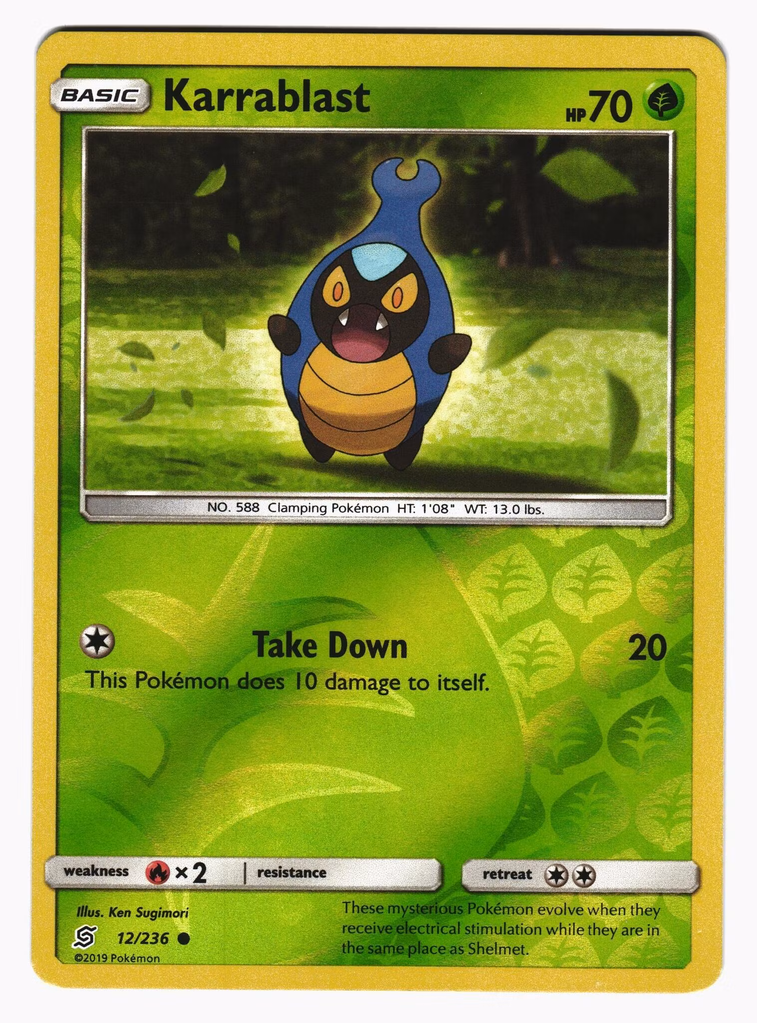 Karrablast Reverse Holo Common 12/236 Unified Minds Pokemon