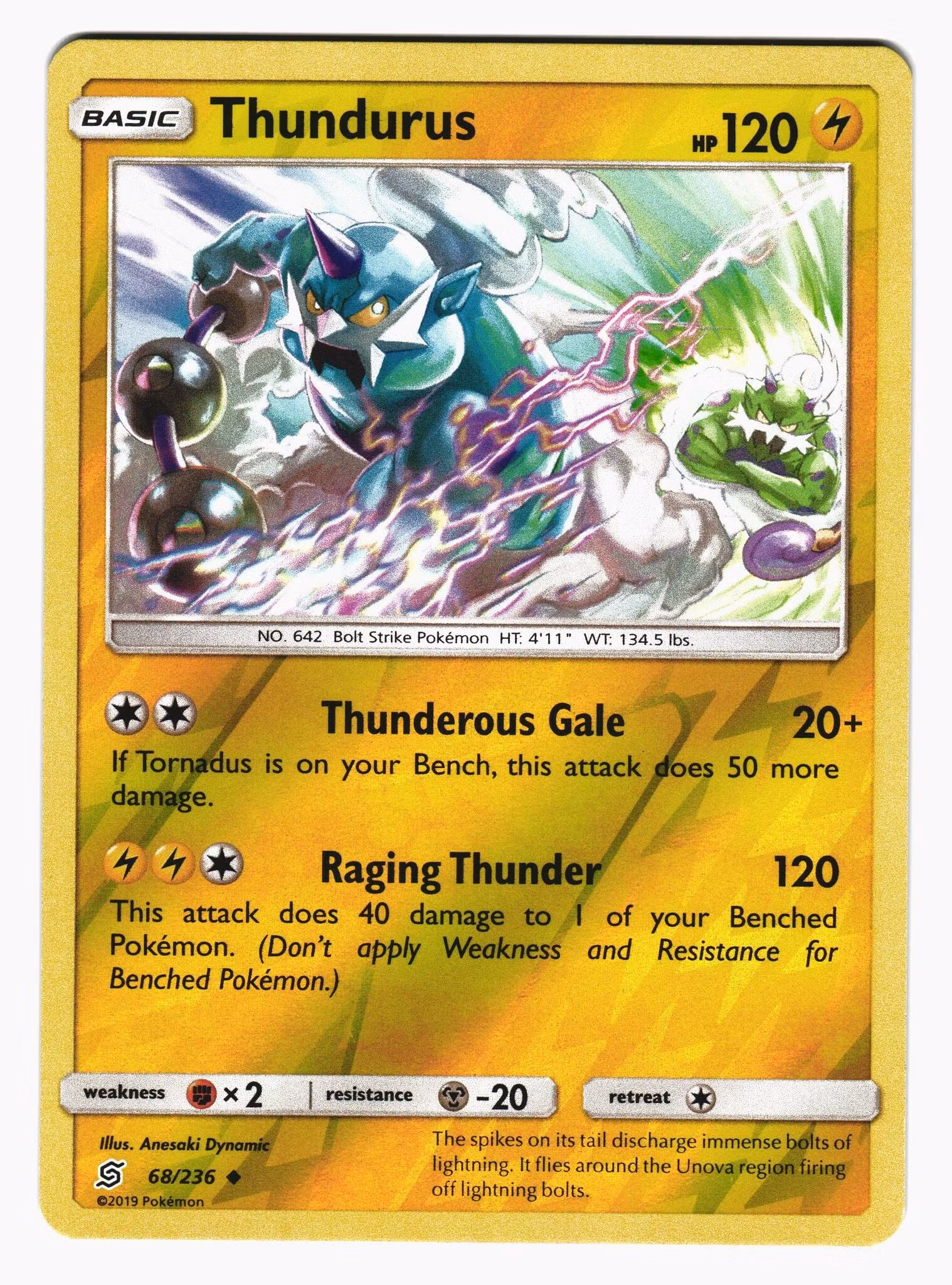 Thundurus Reverse Holo Uncommon 68/236 Unified Minds Pokemon