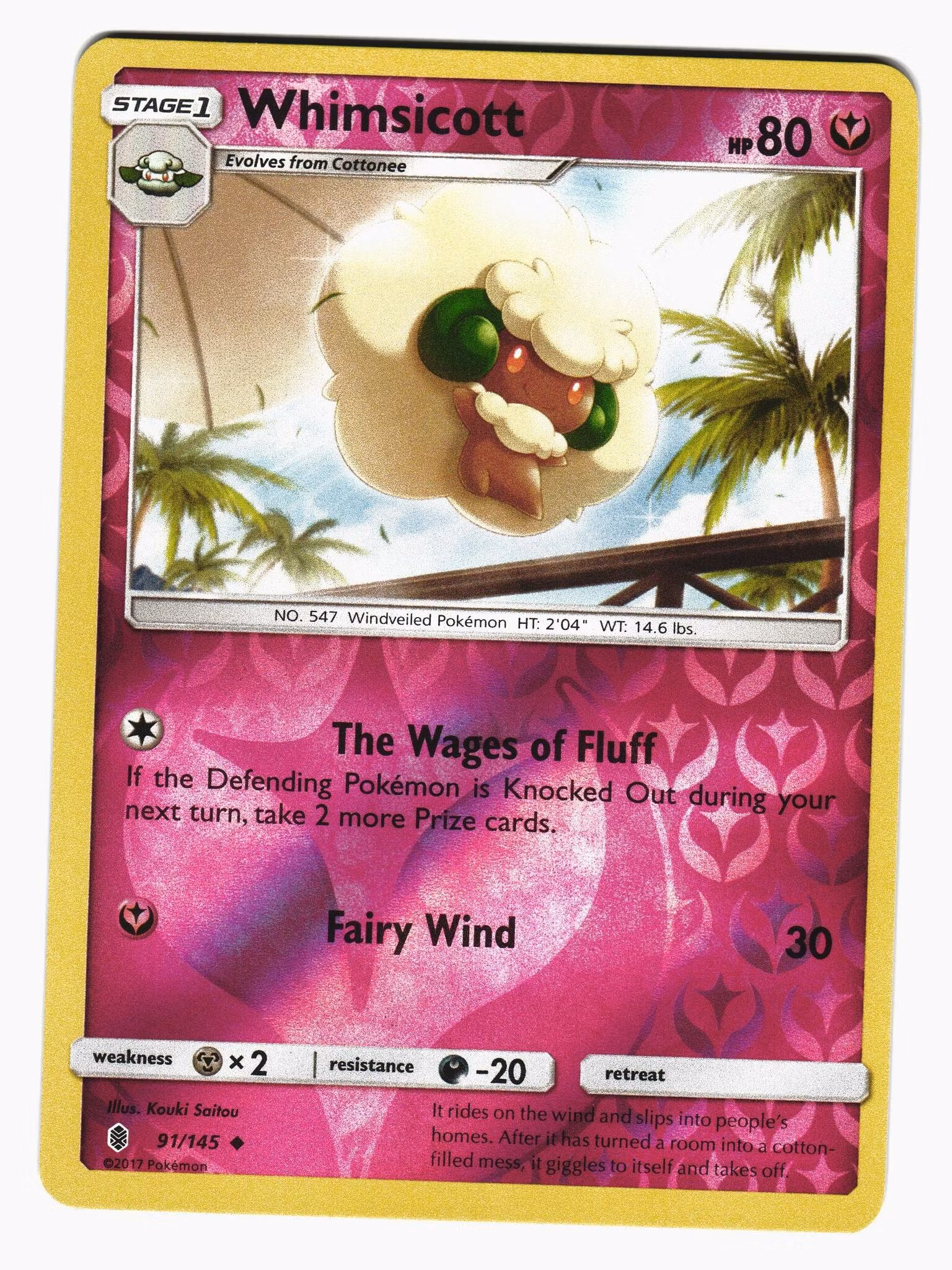 Whimsicott Reverse Holo Uncommon 91/145 Guardians Rising Pokemon