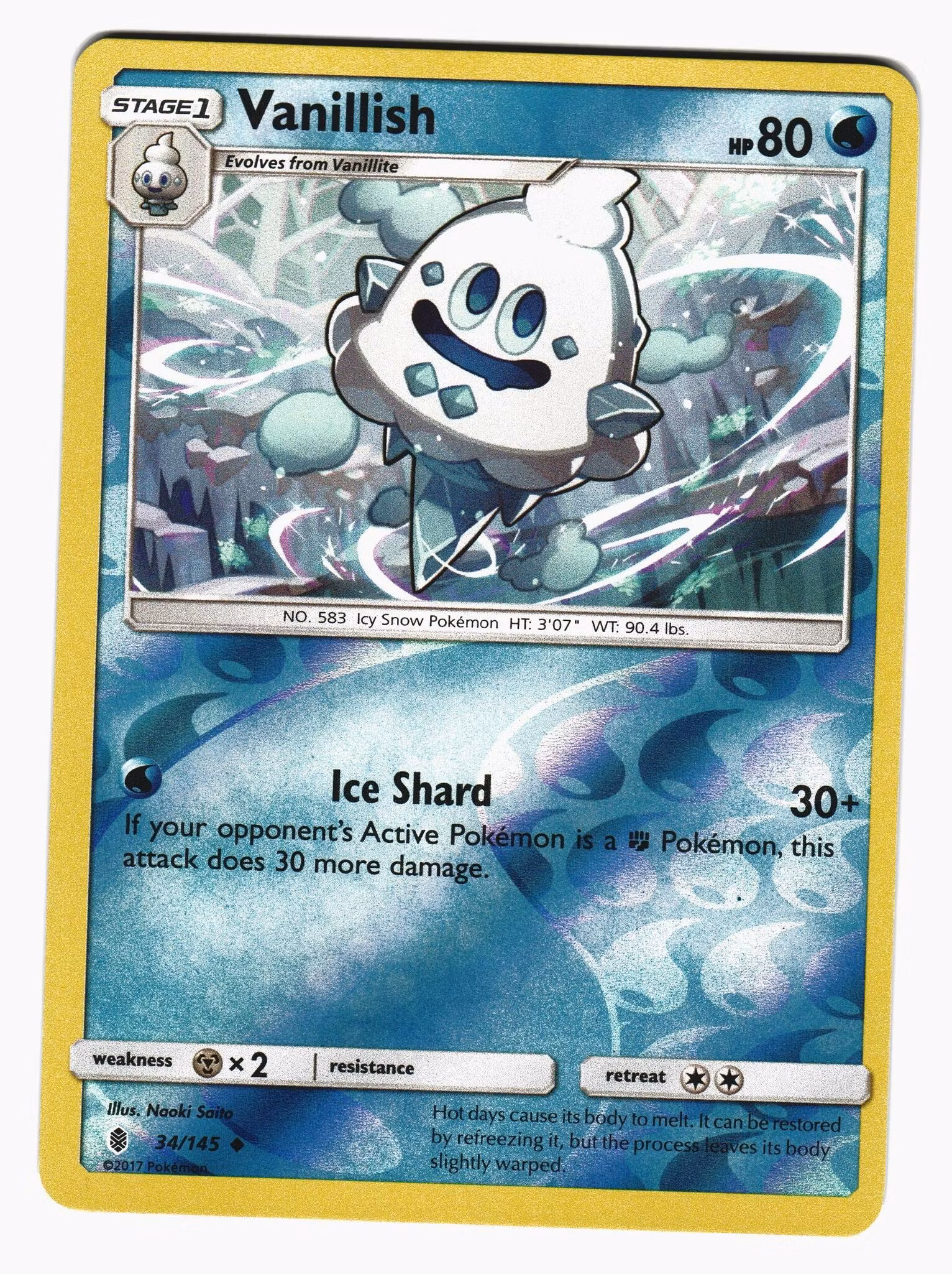Vanillish Reverse Holo Uncommon 34/145 Guardians Rising Pokemon