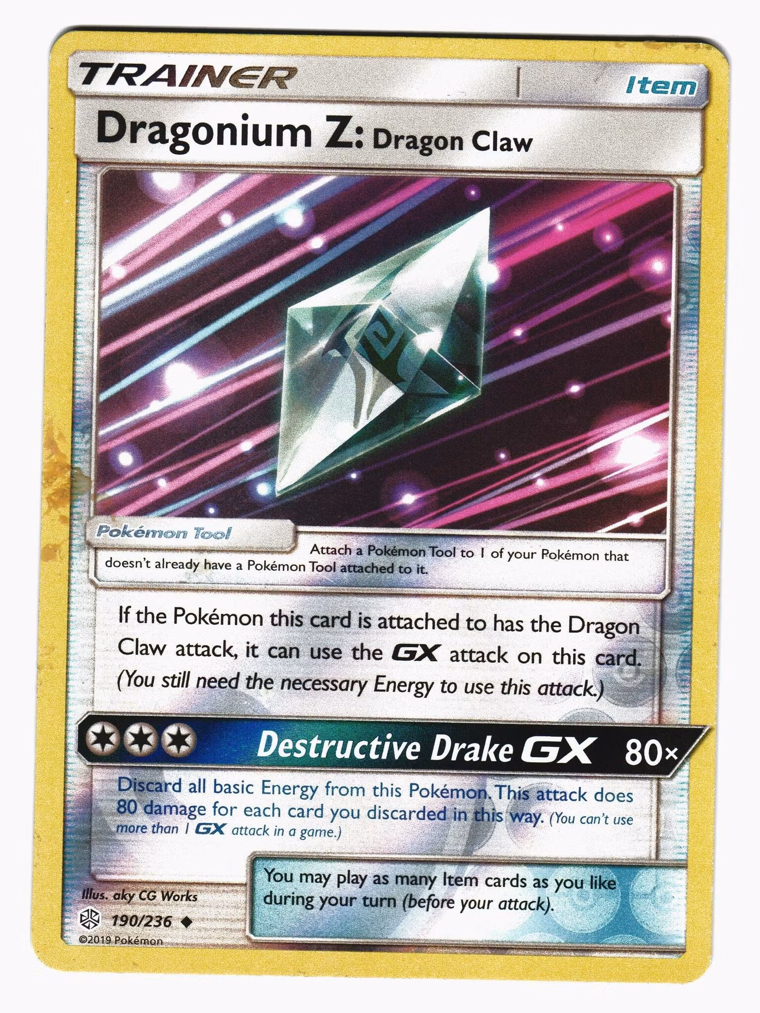 Dragonium Z: Dragon Claw Reverse Holo Uncommon 190/236 Cosmic Eclipse Pokemon