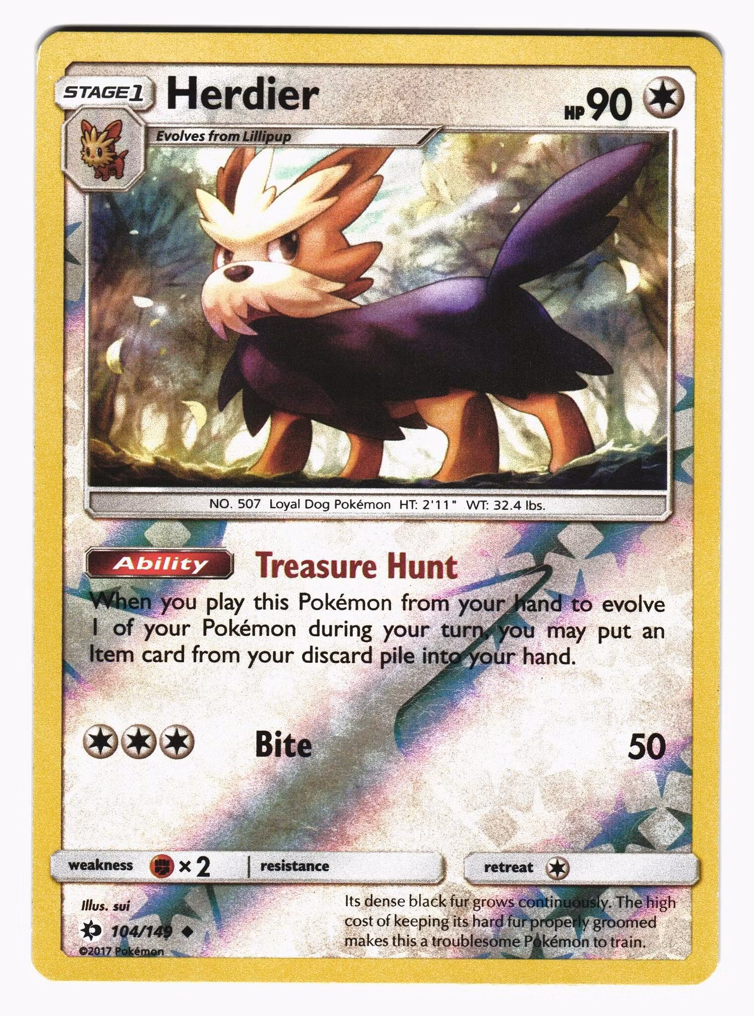 Herdier Reverse Holo Uncommon 104/149 Sun & Moon Pokemon