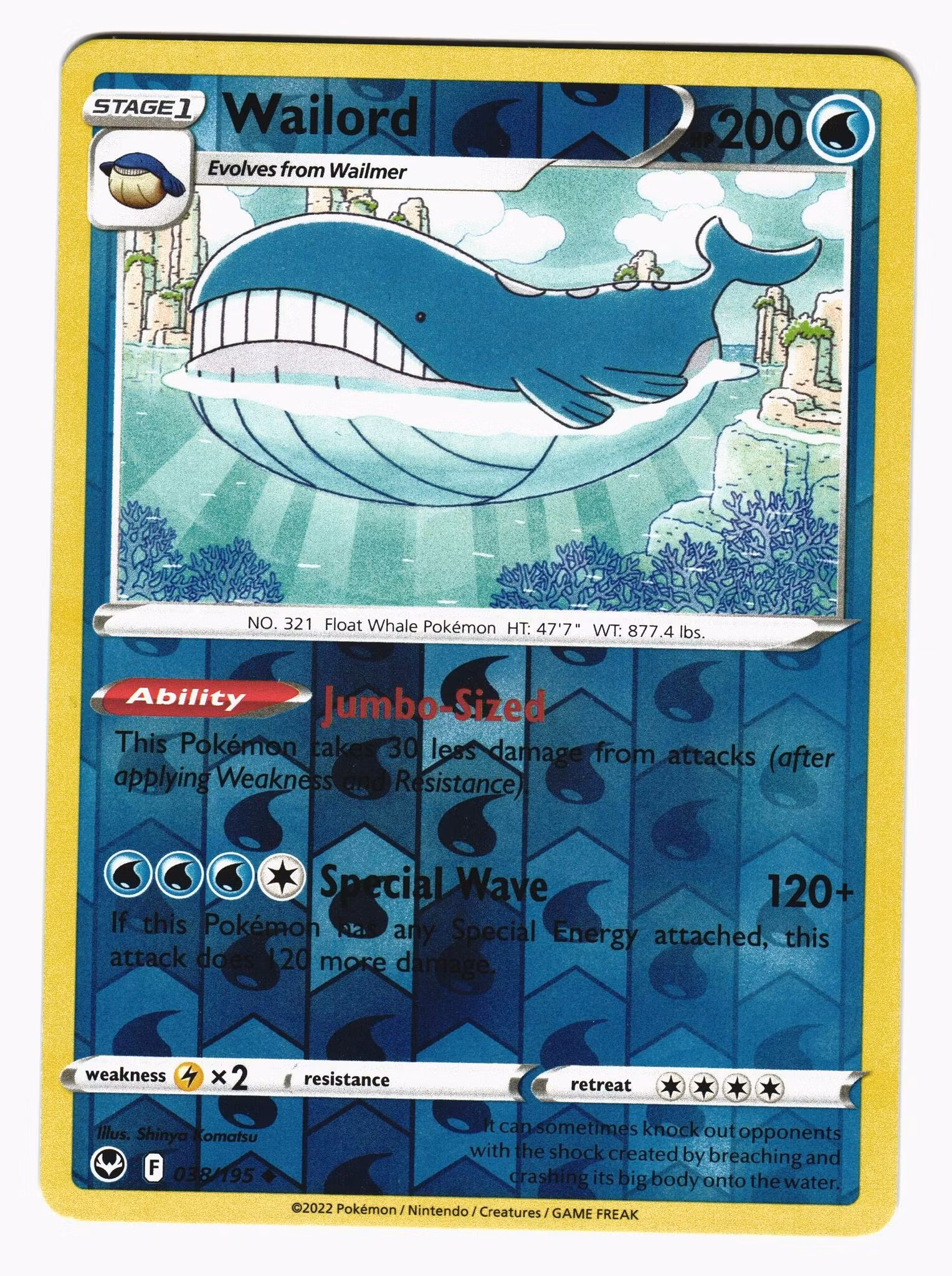 Wailord Reverse Holo Uncommon 038/195 Silver Tempest Pokemon