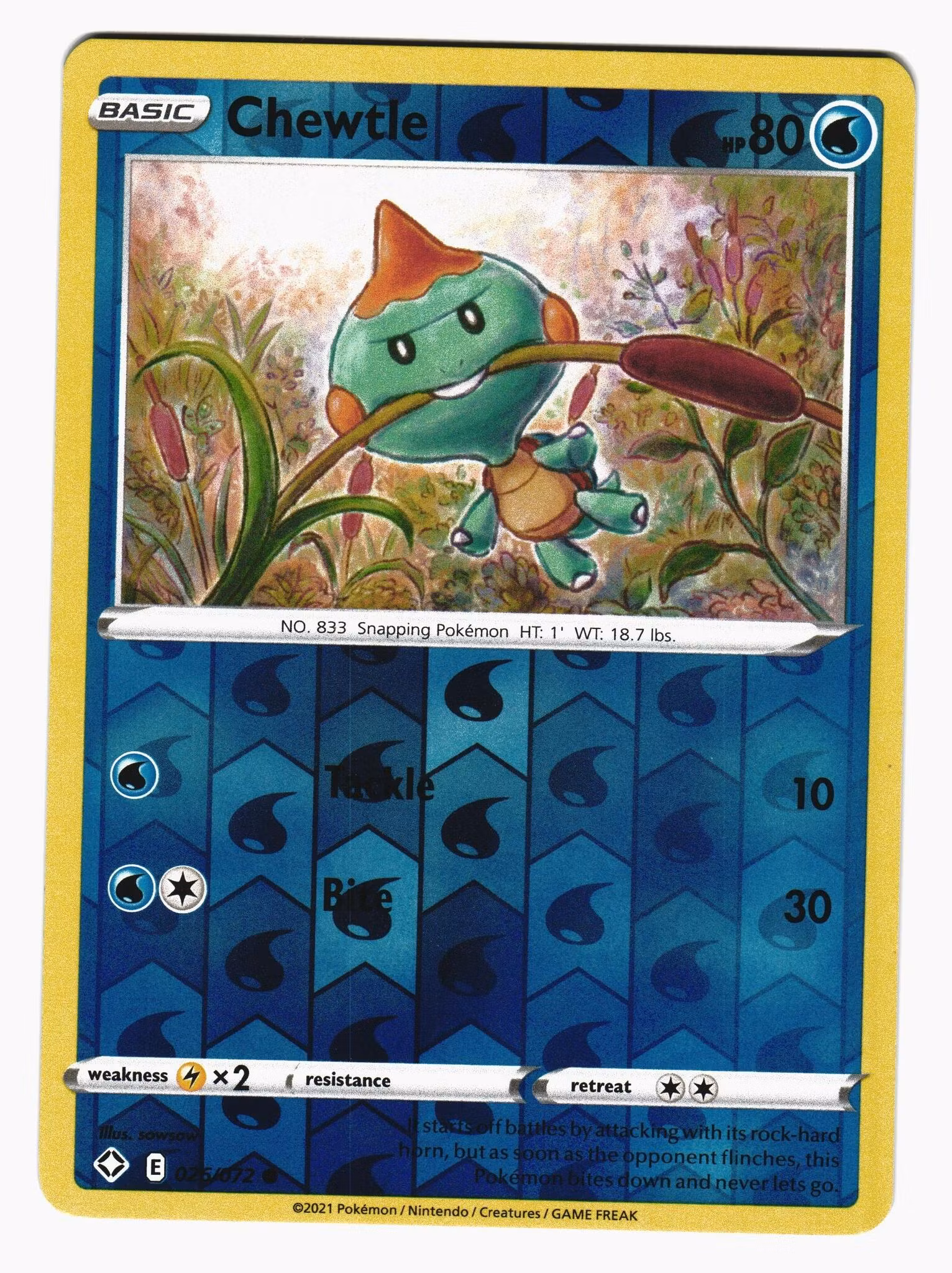 Chewtle Reverse Holo Common 026/072 Shining Fates Pokemon