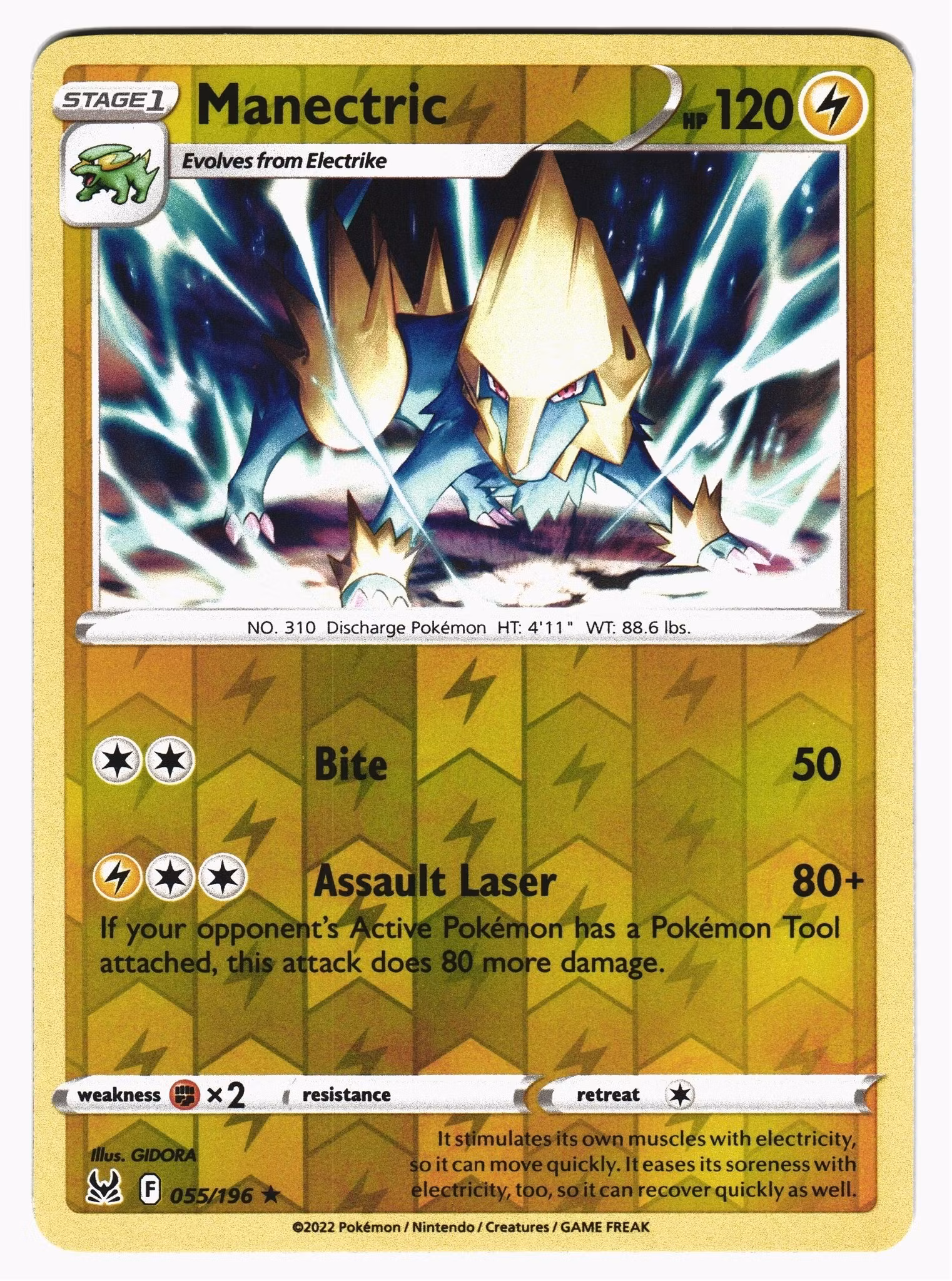 Manectric Reverse Holo Rare 055/196 Lost Origin Pokemon