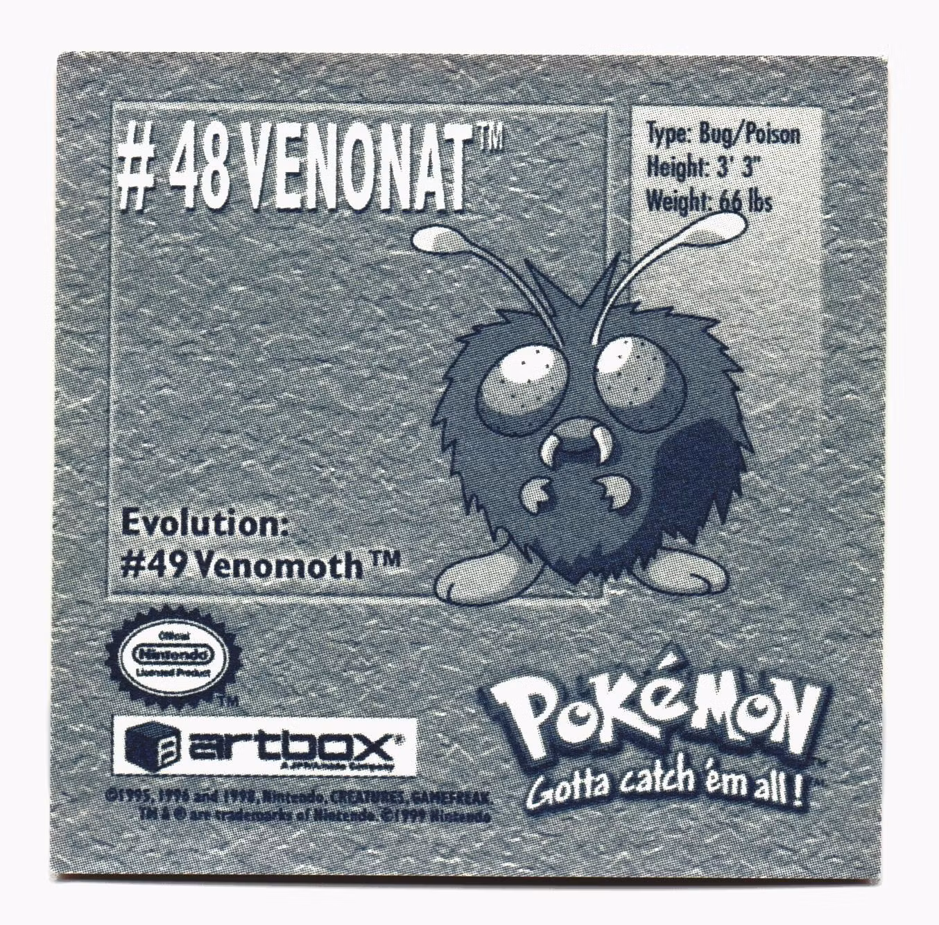 Venonat #48 Stickers 1999 Series 1 Pokemon