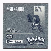 Krabby #98 Stickers 1999 Series 1 Pokemon