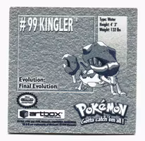 Kingler #99 Stickers 1999 Series 1 Pokemon