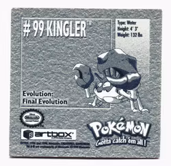 Kingler #99 Stickers 1999 Series 1 Pokemon