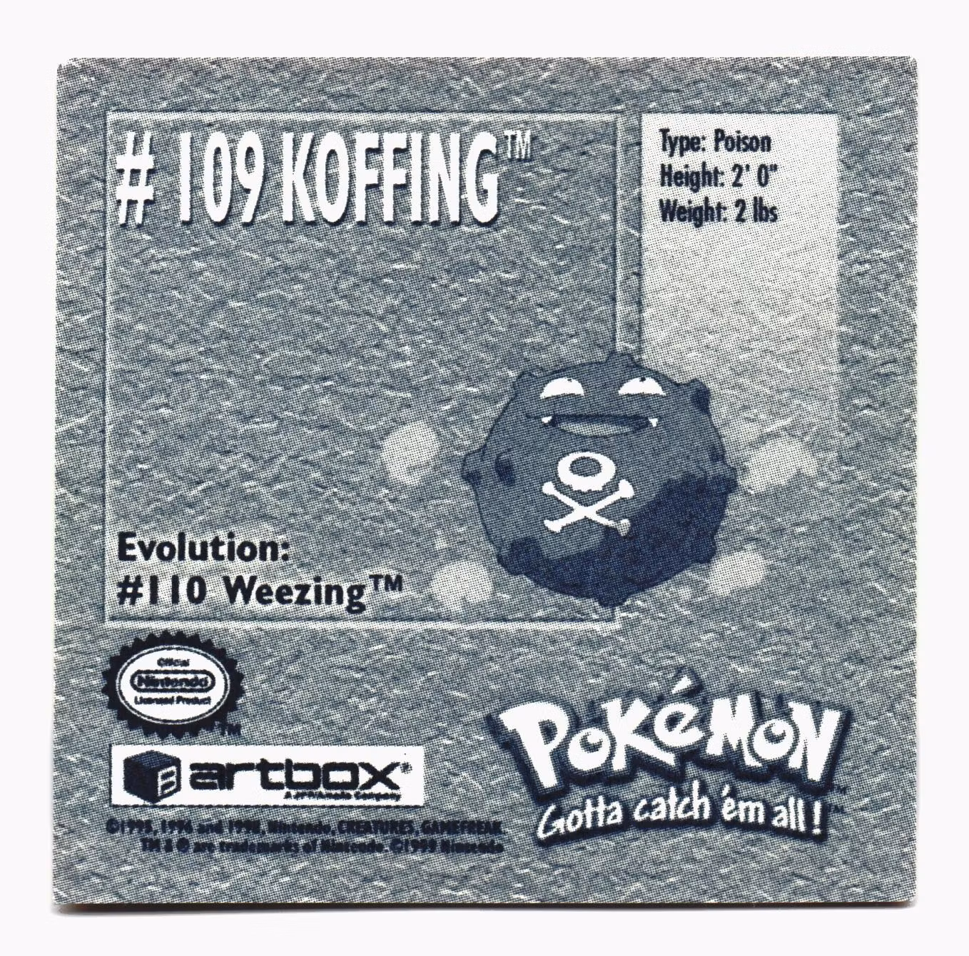 Koffing #109 Stickers 1999 Series 1 Pokemon