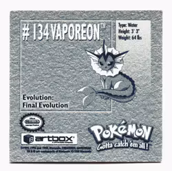 Vaporeon #134 Stickers 1999 Series 1 Pokemon