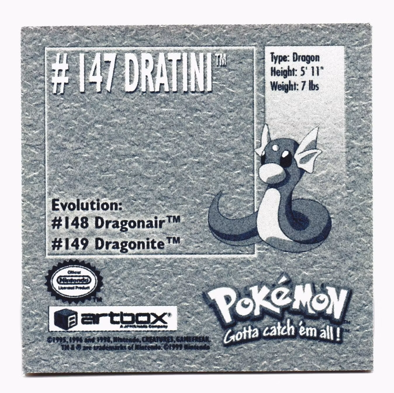 Dratini #147 Stickers 1999 Series 1 Pokemon