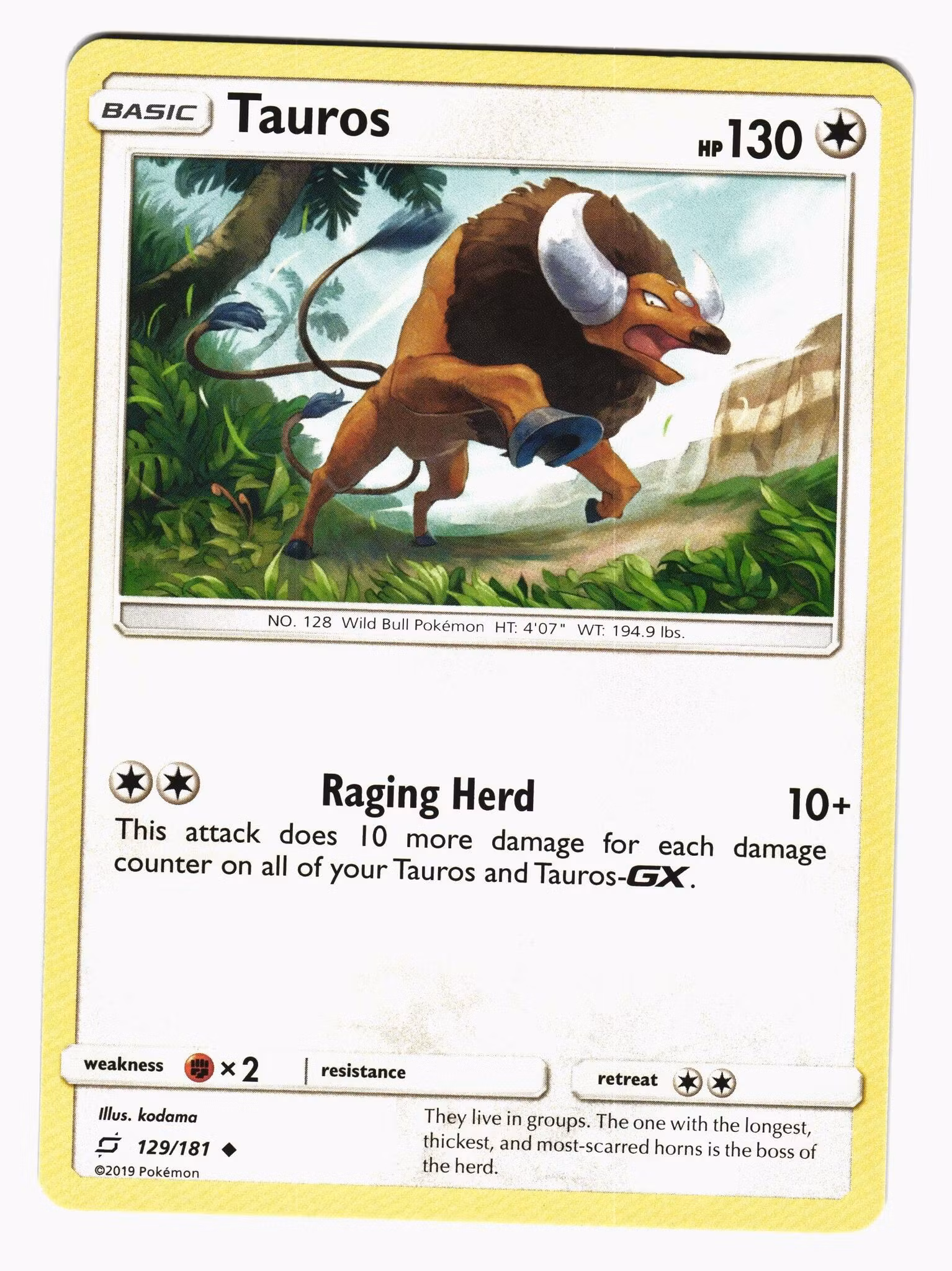 Tauros Uncommon 129/181 Team Up Pokemon