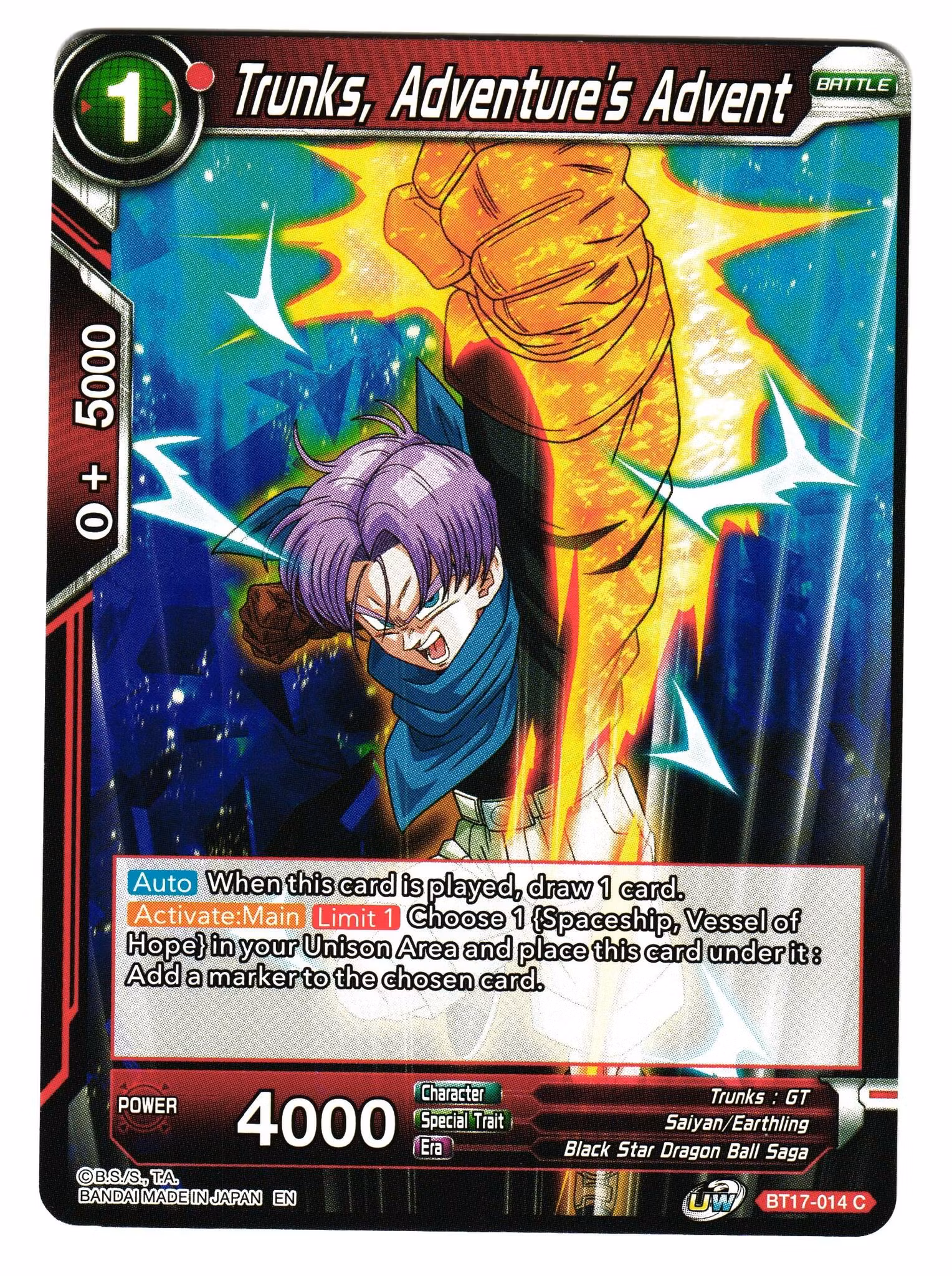 Trunks Adventures Advent BT17-014 Common Dragon Ball Ultimate Squad