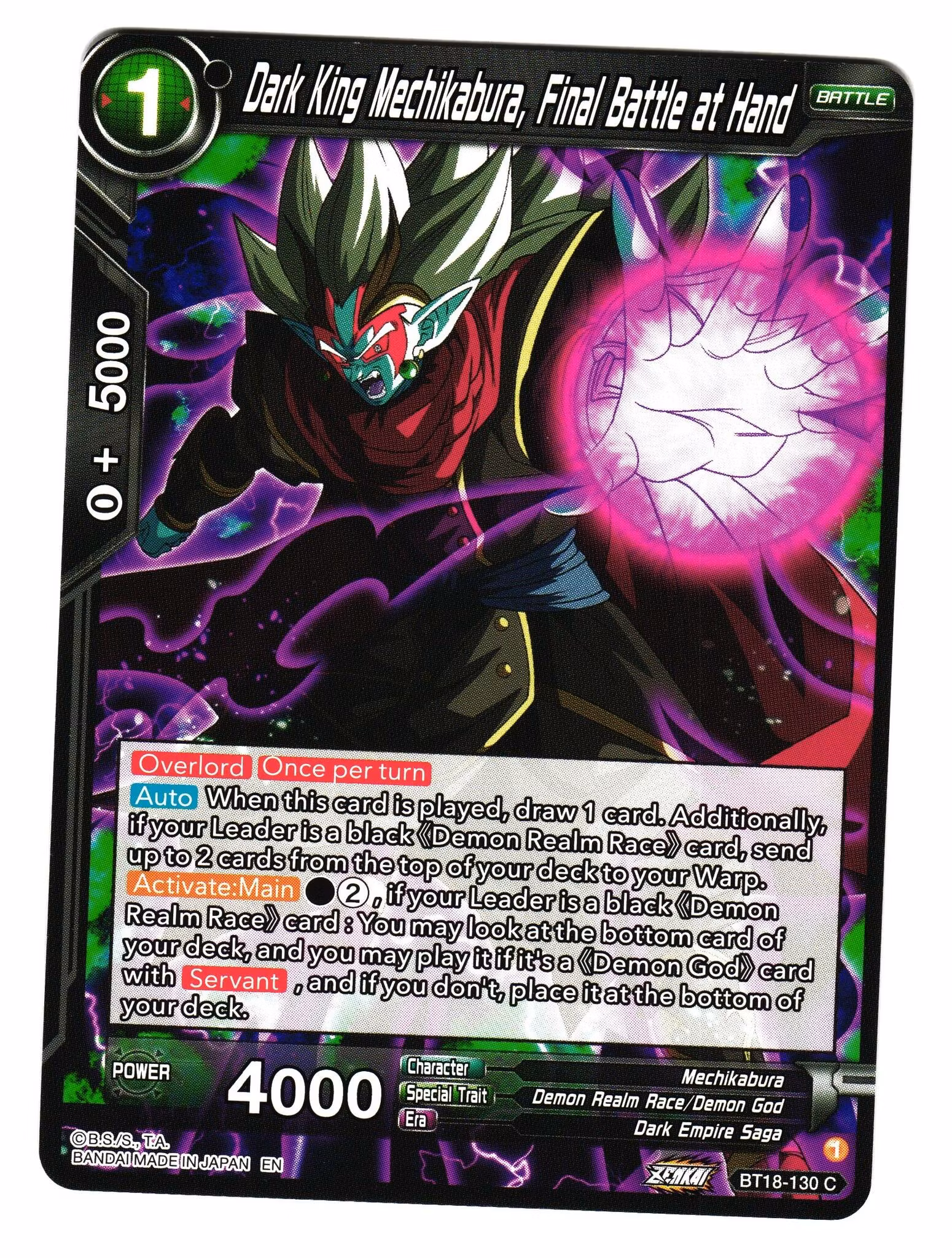 Dark King Mechikabura Final Battle at Hand Bt18-130 Common Dawn Of The Z-Legends Dragon Ball