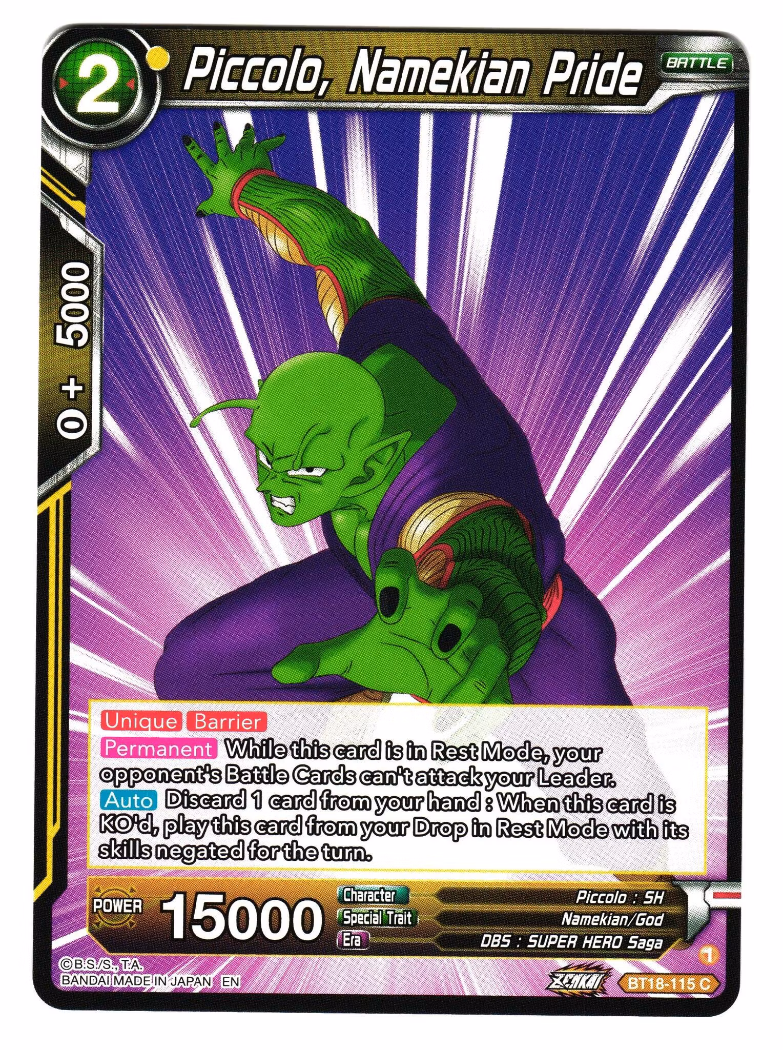 Piccolo Namekian Pride Bt18-115 Common Dawn Of The Z-Legends Dragon Ball