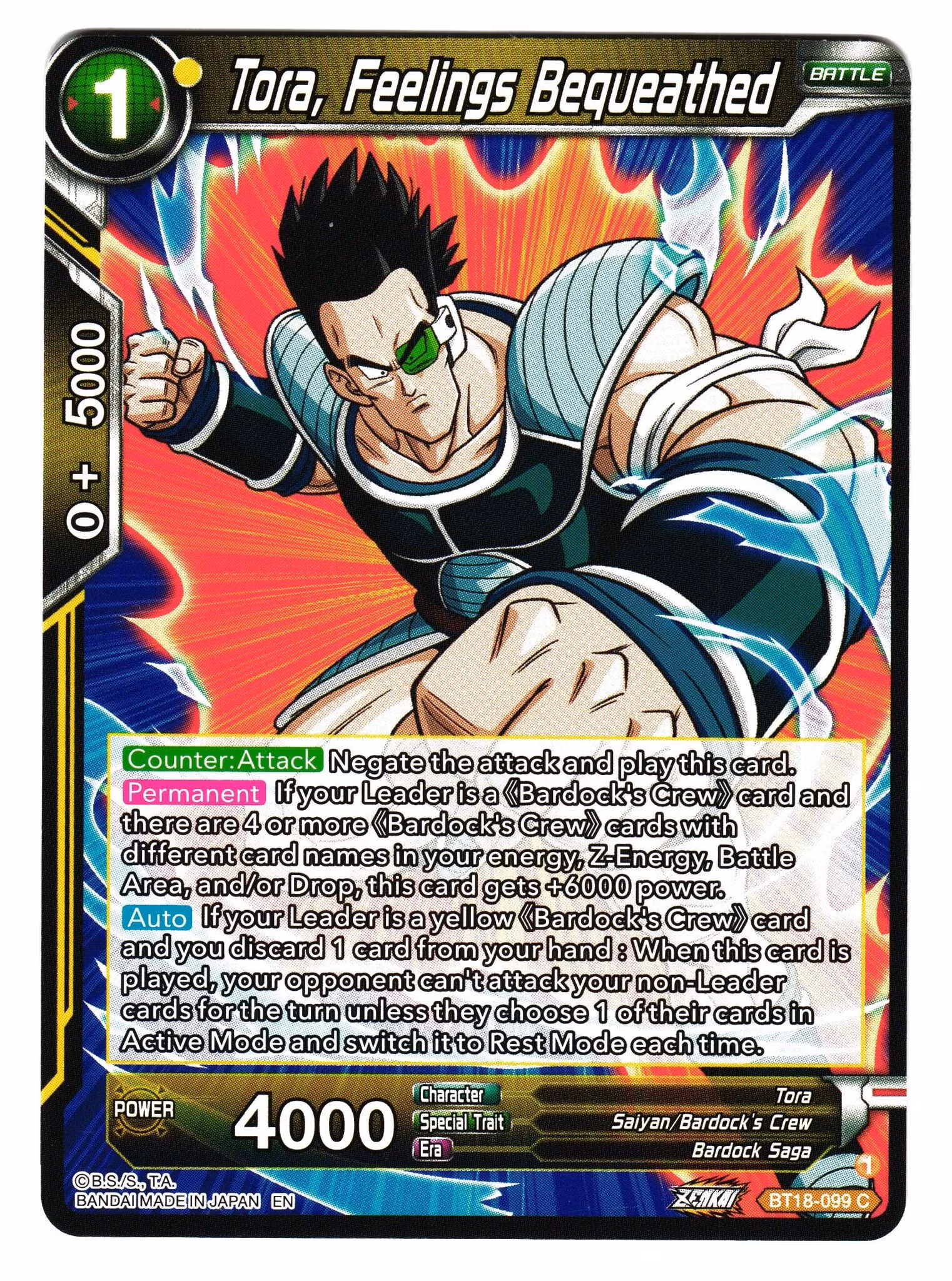 Tora Feelins beuqeathed Bt18-99 Common Dawn Of The Z-Legends Dragon Ball