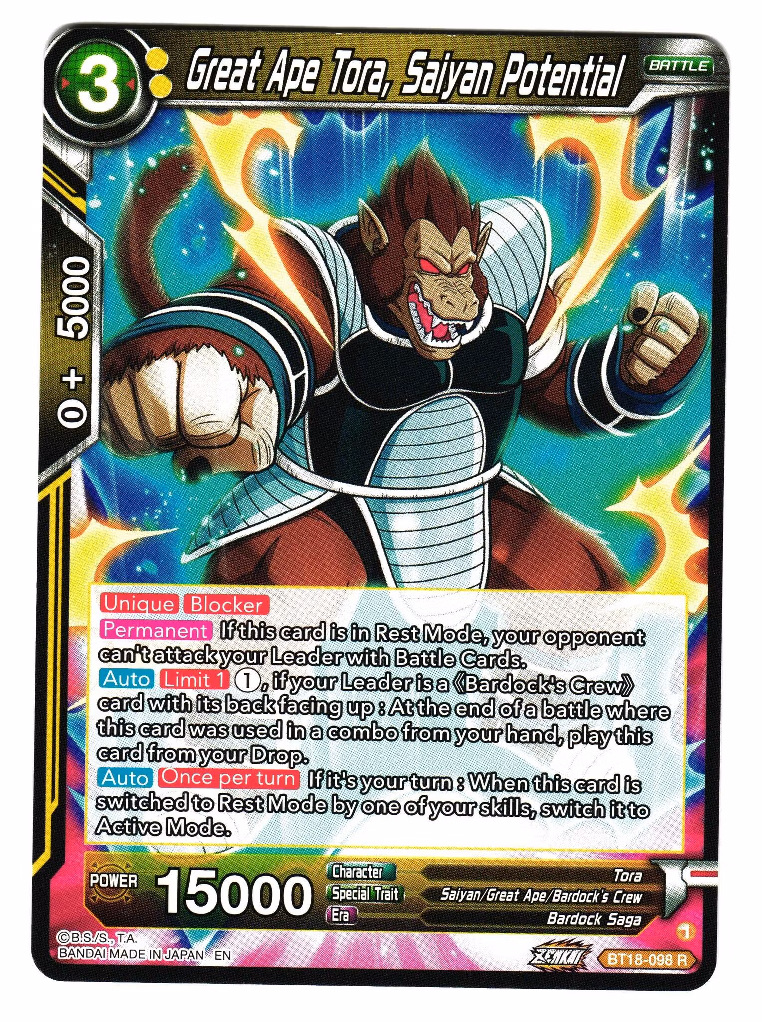 Great Ape Tora Saiyan Potential Bt18-98 Rare Dawn Of The Z-Legends Dragon Ball