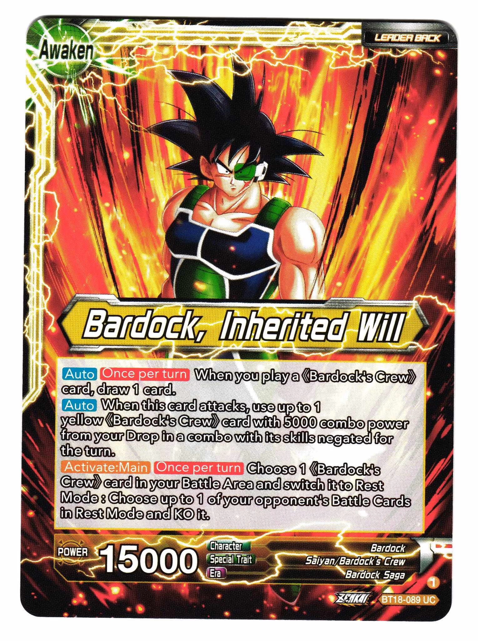 Bardocks Crew Bt18-89 Uncommon Dawn Of The Z-Legends Dragon Ball