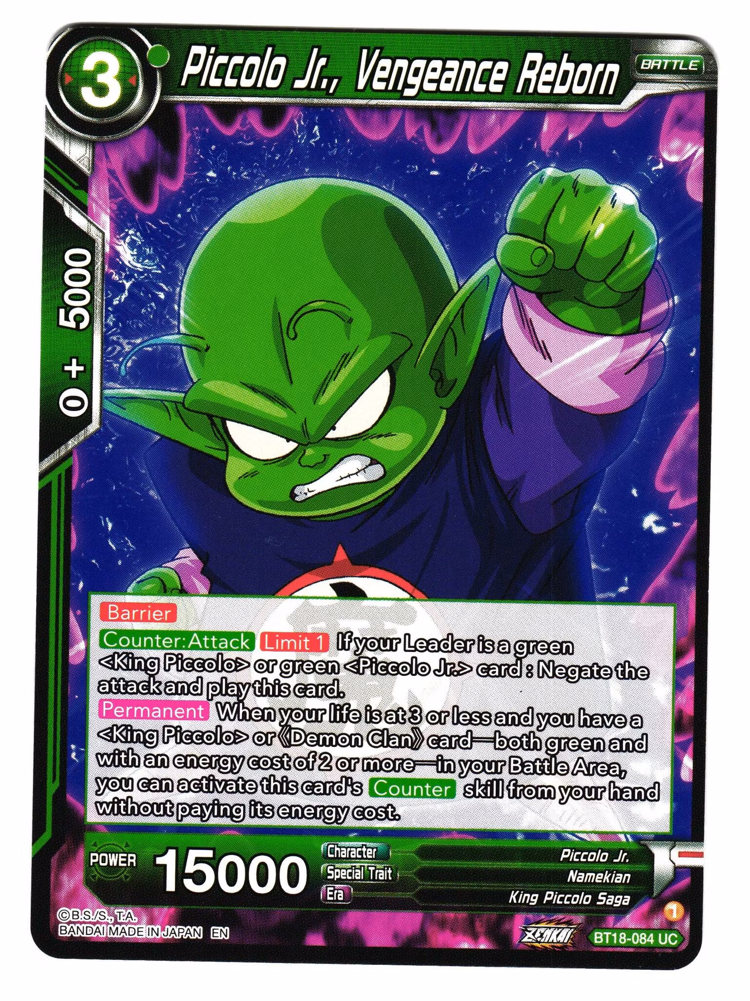 Piccolo Jr Vengeance Reborn Bt18-84 Uncommon Dawn Of The Z-Legends Dragon Ball