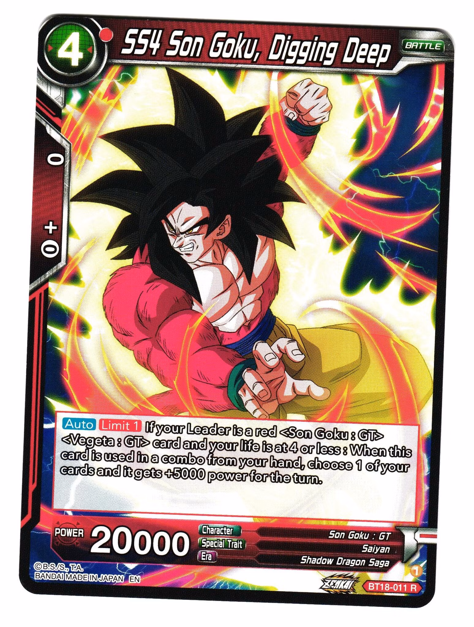 SS4 Son Goku Digging Deep Bt18-11 Rare Dawn Of The Z-Legends Dragon Ball