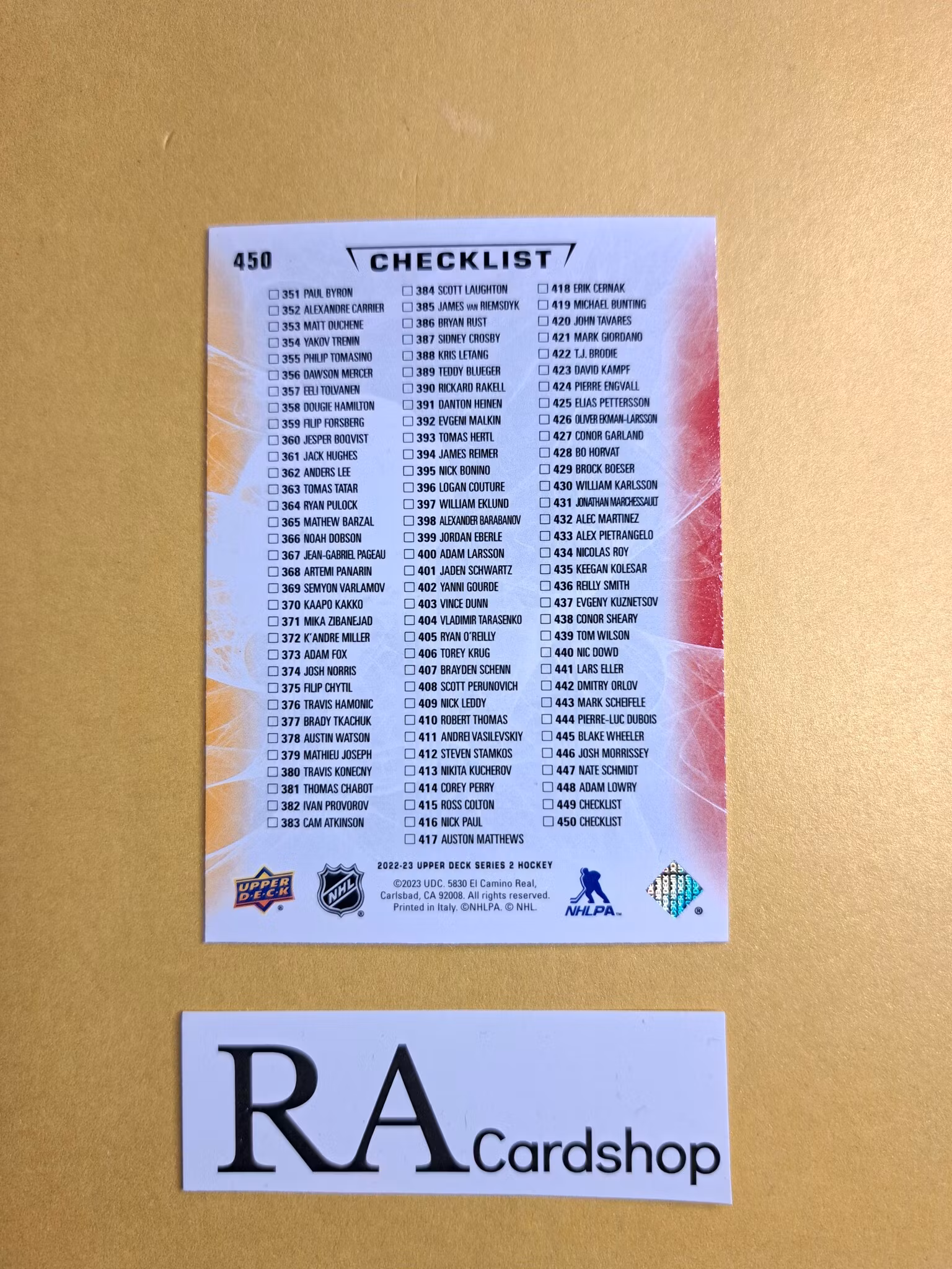 #450 Checklist 351-450 2022-23 Upper Deck Series 2 Hockey