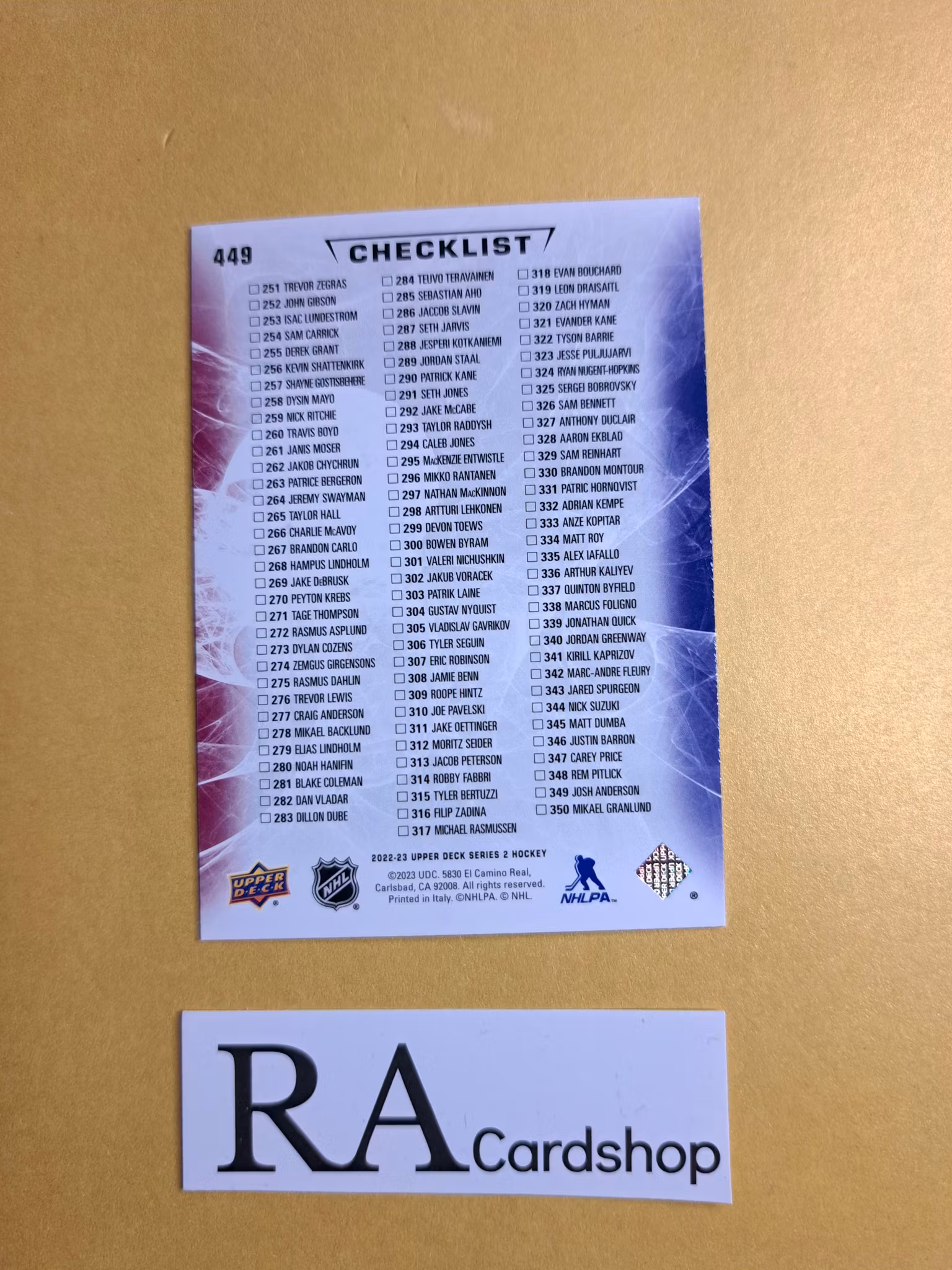 #449 Checklist 251-350 2022-23 Upper Deck Series 2 Hockey