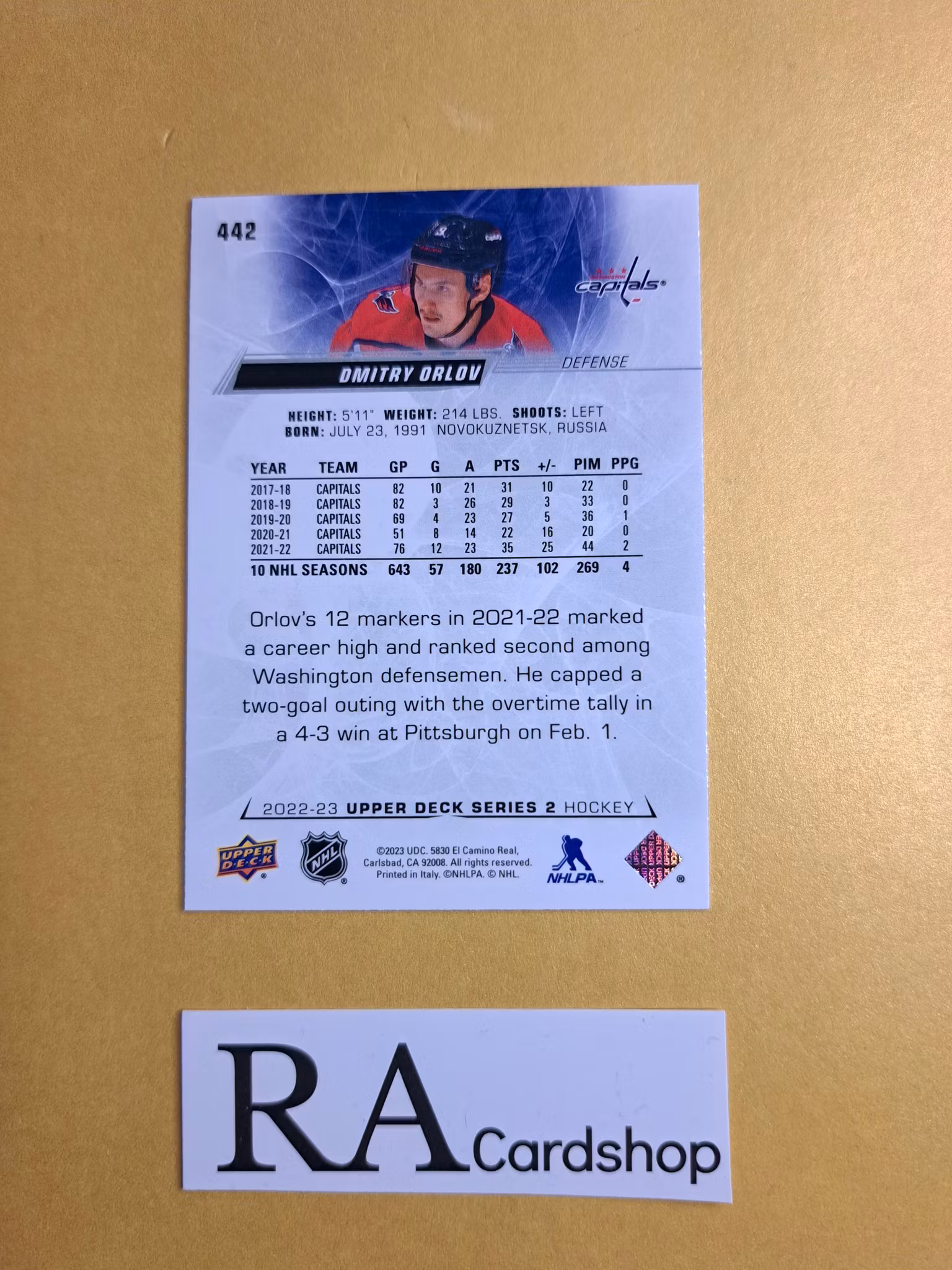 #442 Dmitry Orlov 2022-23 Upper Deck Series 2 Hockey