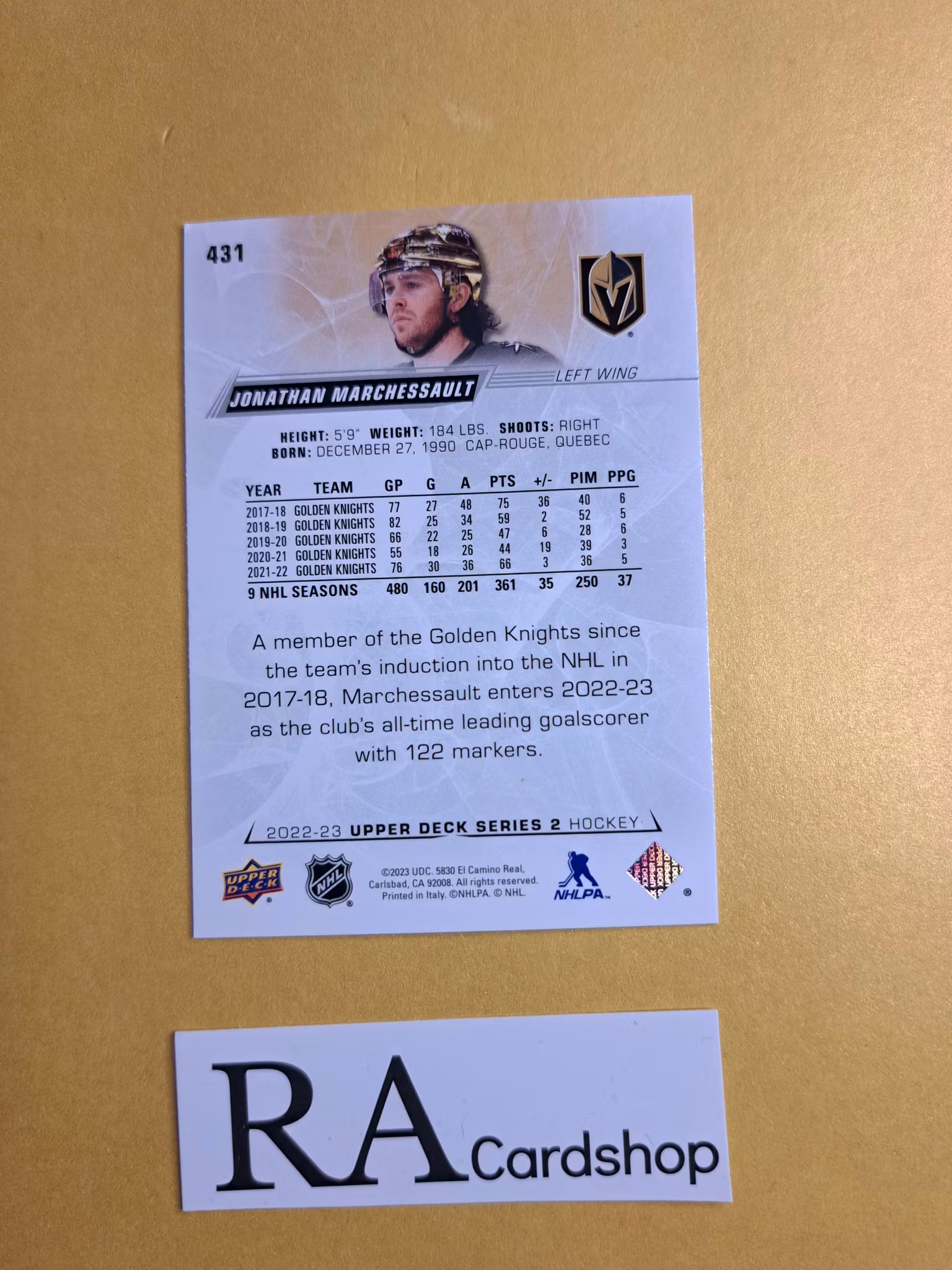 #431 Jonathan Marchessault 2022-23 Upper Deck Series 2 Hockey