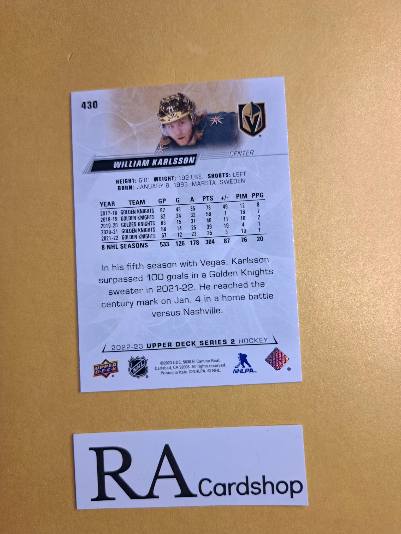 #430 William Karlsson 2022-23 Upper Deck Series 2 Hockey