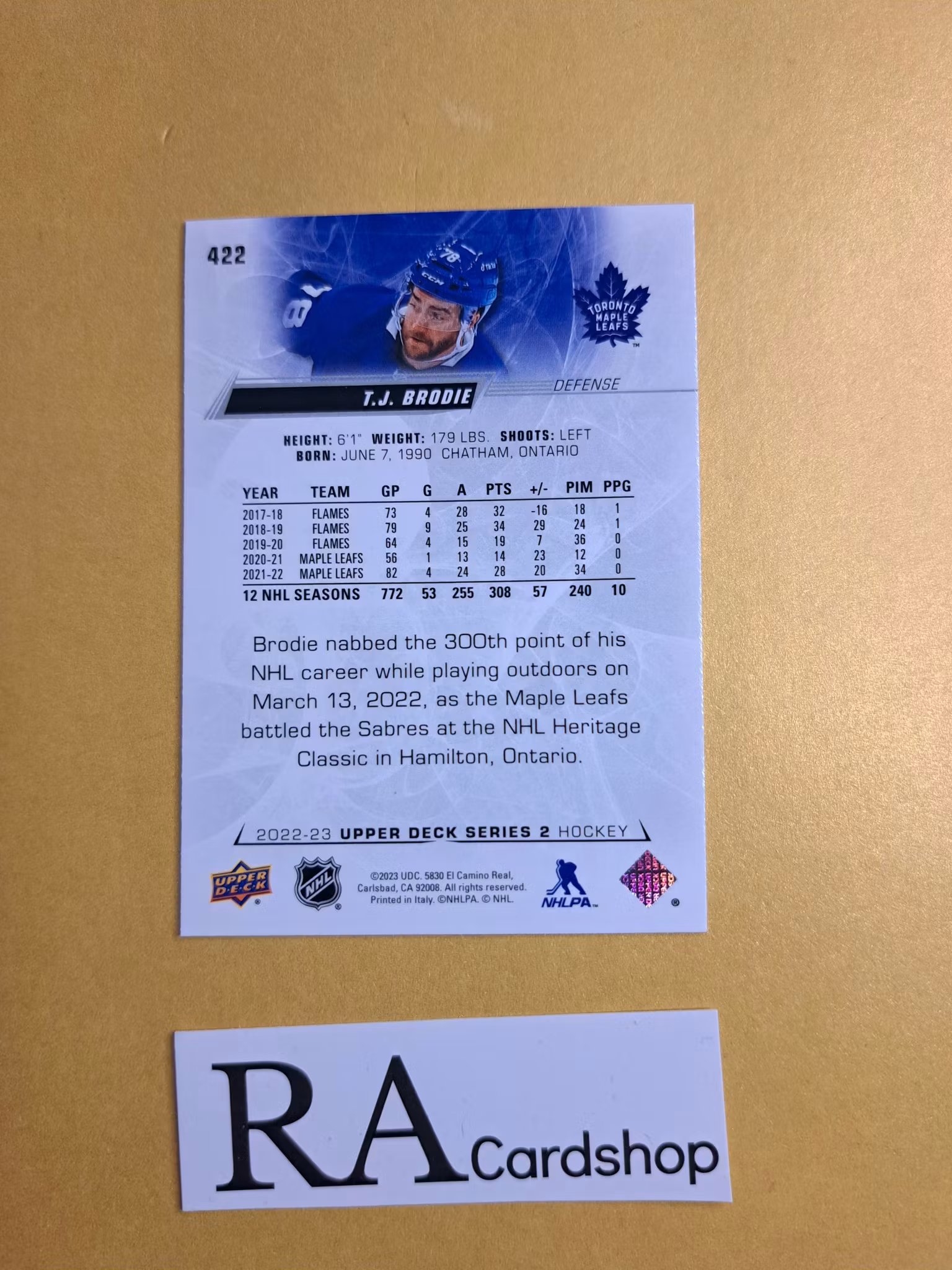 #422 T.J. Brodie 2022-23 Upper Deck Series 2 Hockey