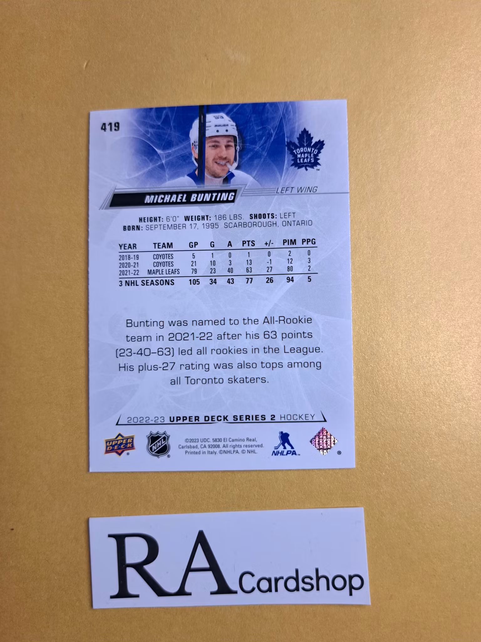 #419 Michael Bunting 2022-23 Upper Deck Series 2 Hockey