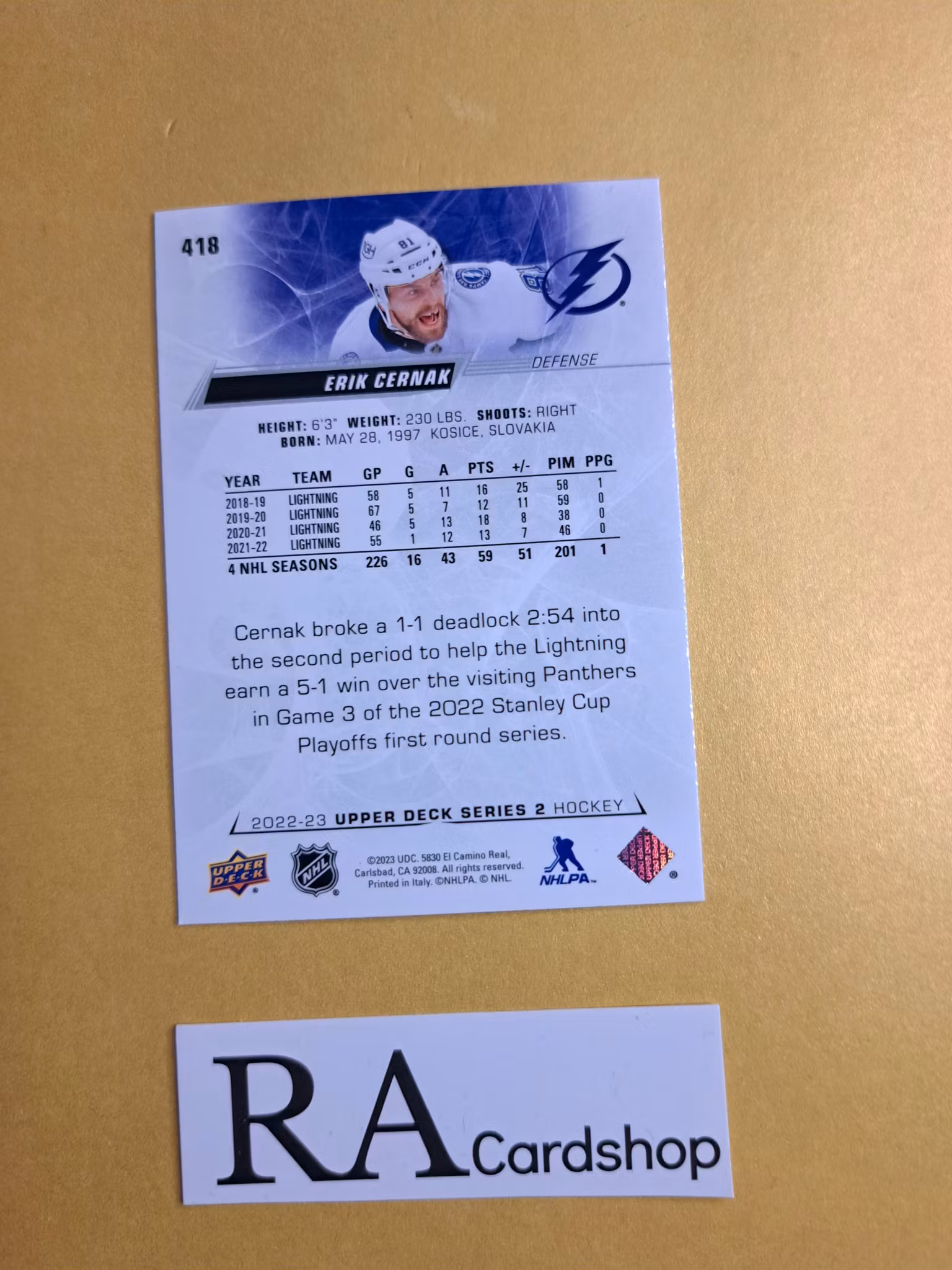 #418 Erik Cernak 2022-23 Upper Deck Series 2 Hockey