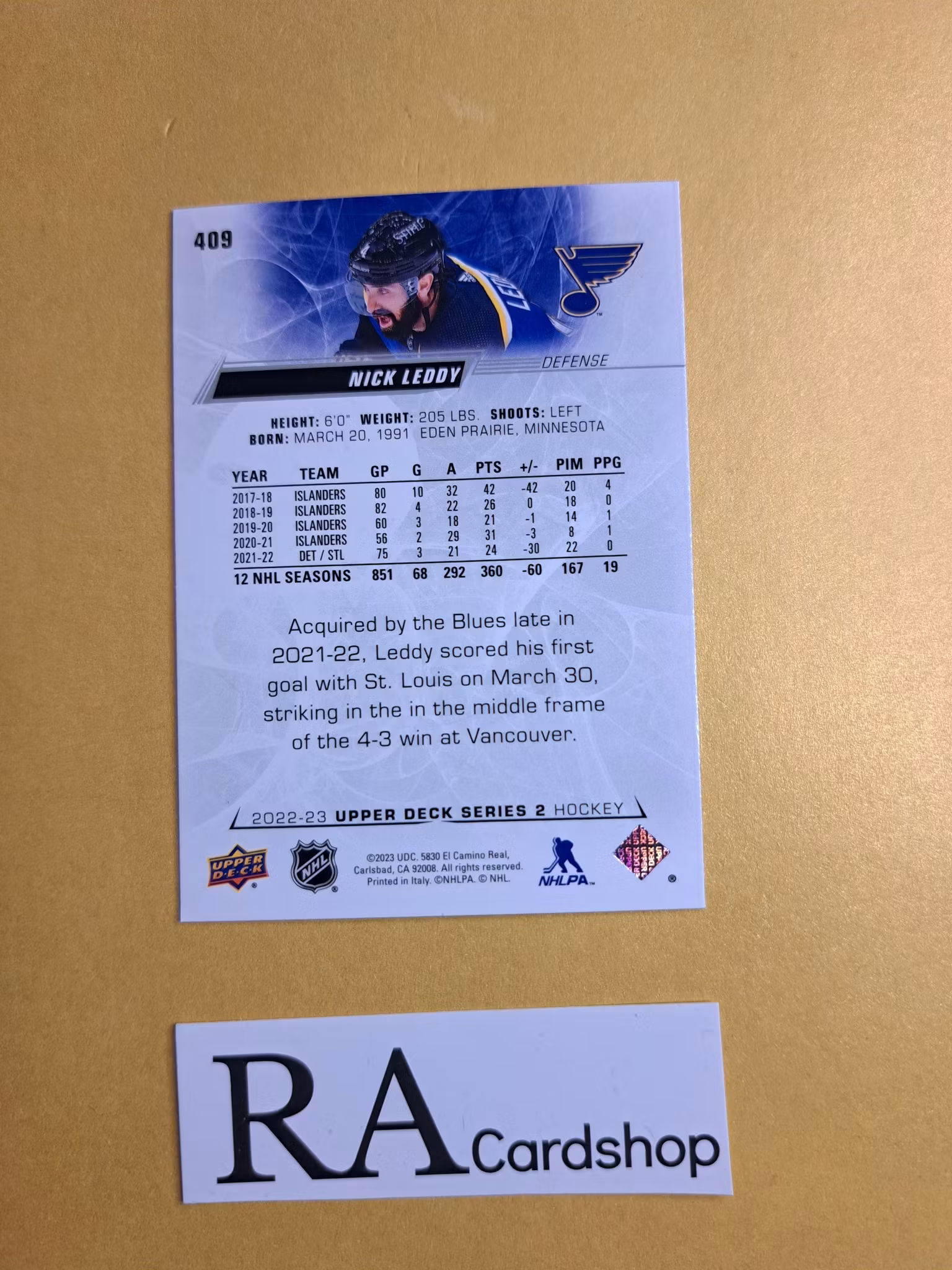 #409 Nick Leedy 2022-23 Upper Deck Series 2 Hockey