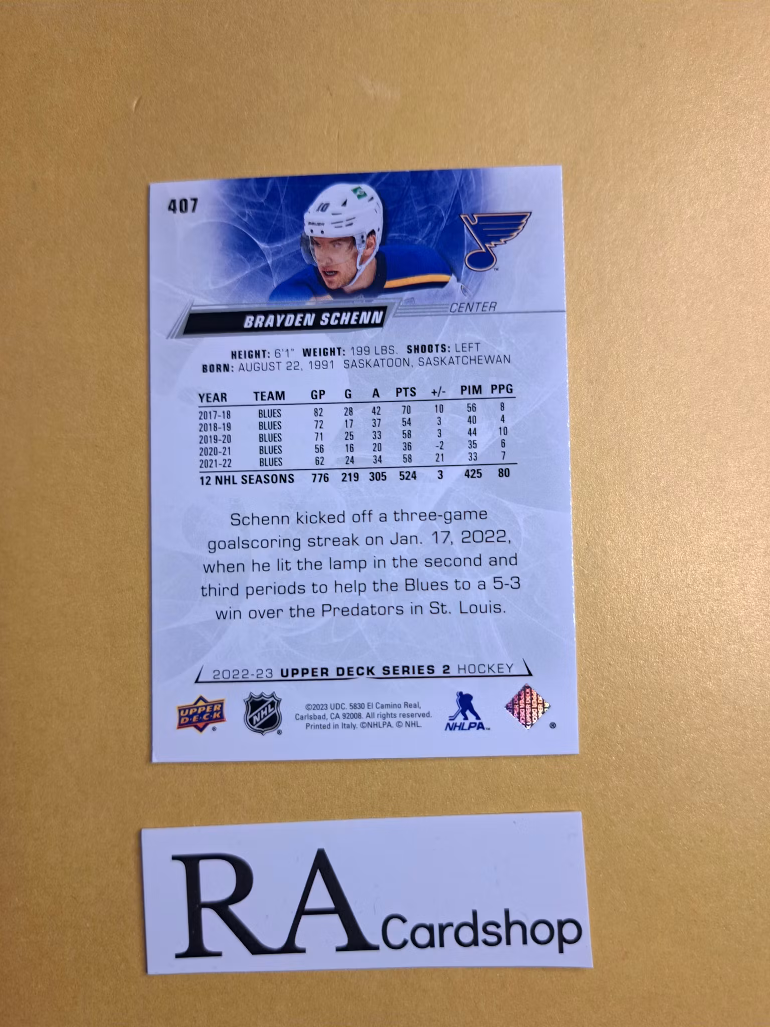 #407 Brayden Schenn 2022-23 Upper Deck Series 2 Hockey