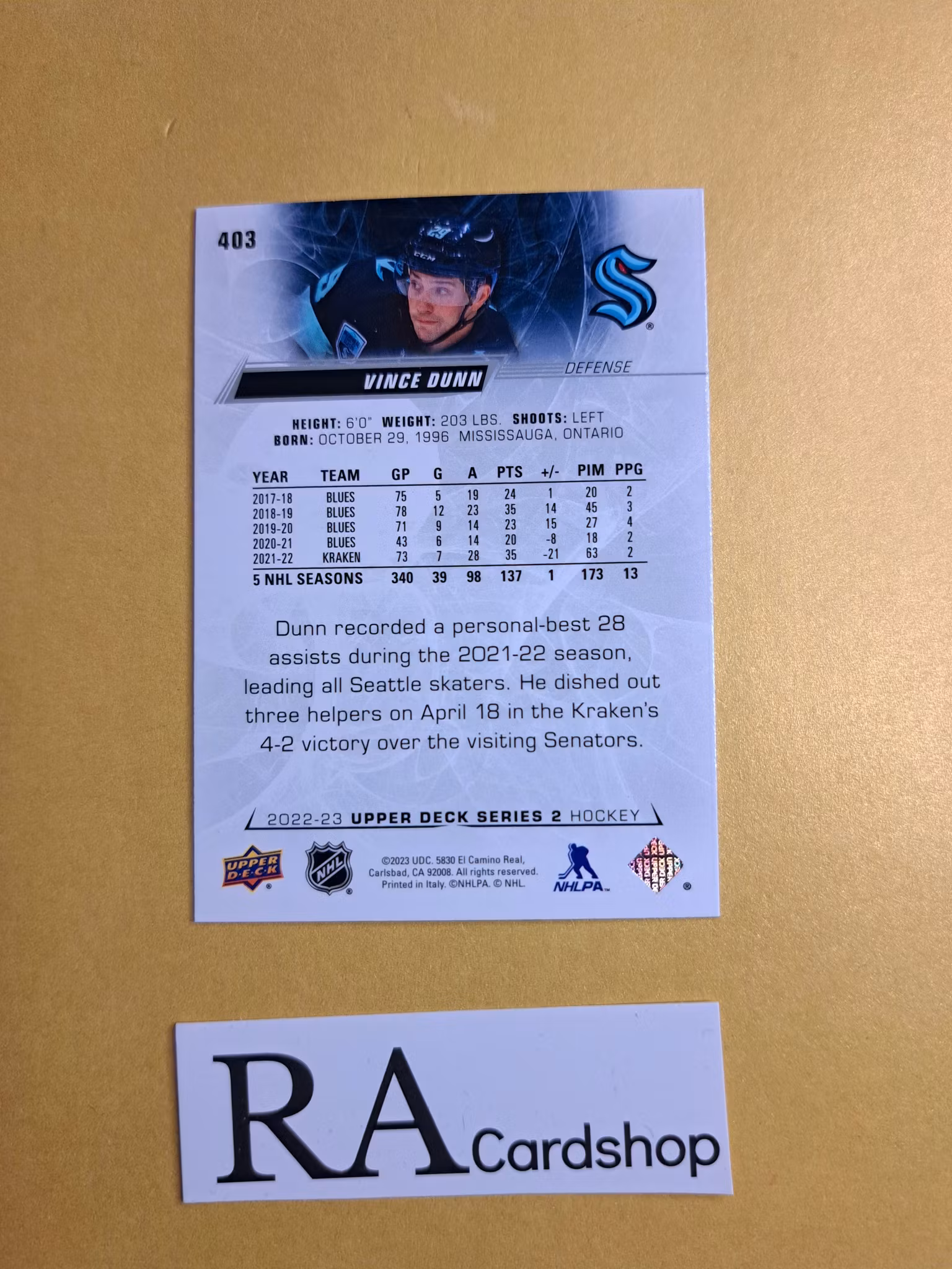 #403 Vince Dunn 2022-23 Upper Deck Series 2 Hockey