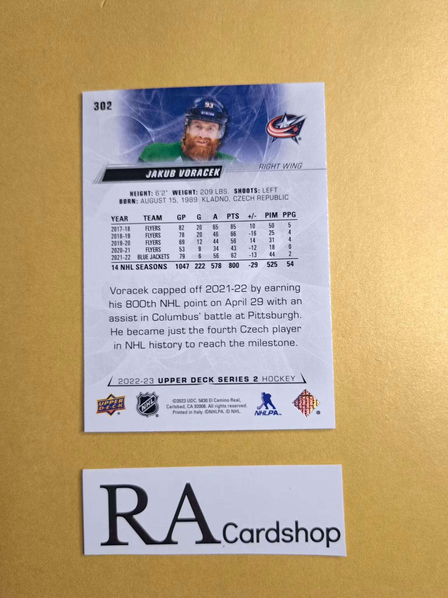 #302 Jakub Voracek 2022-23 Upper Deck Series 2 Hockey