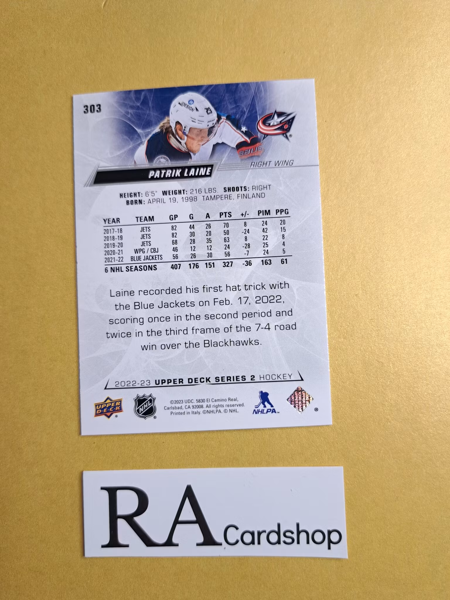 #303 Patrik Laine 2022-23 Upper Deck Series 2 Hockey