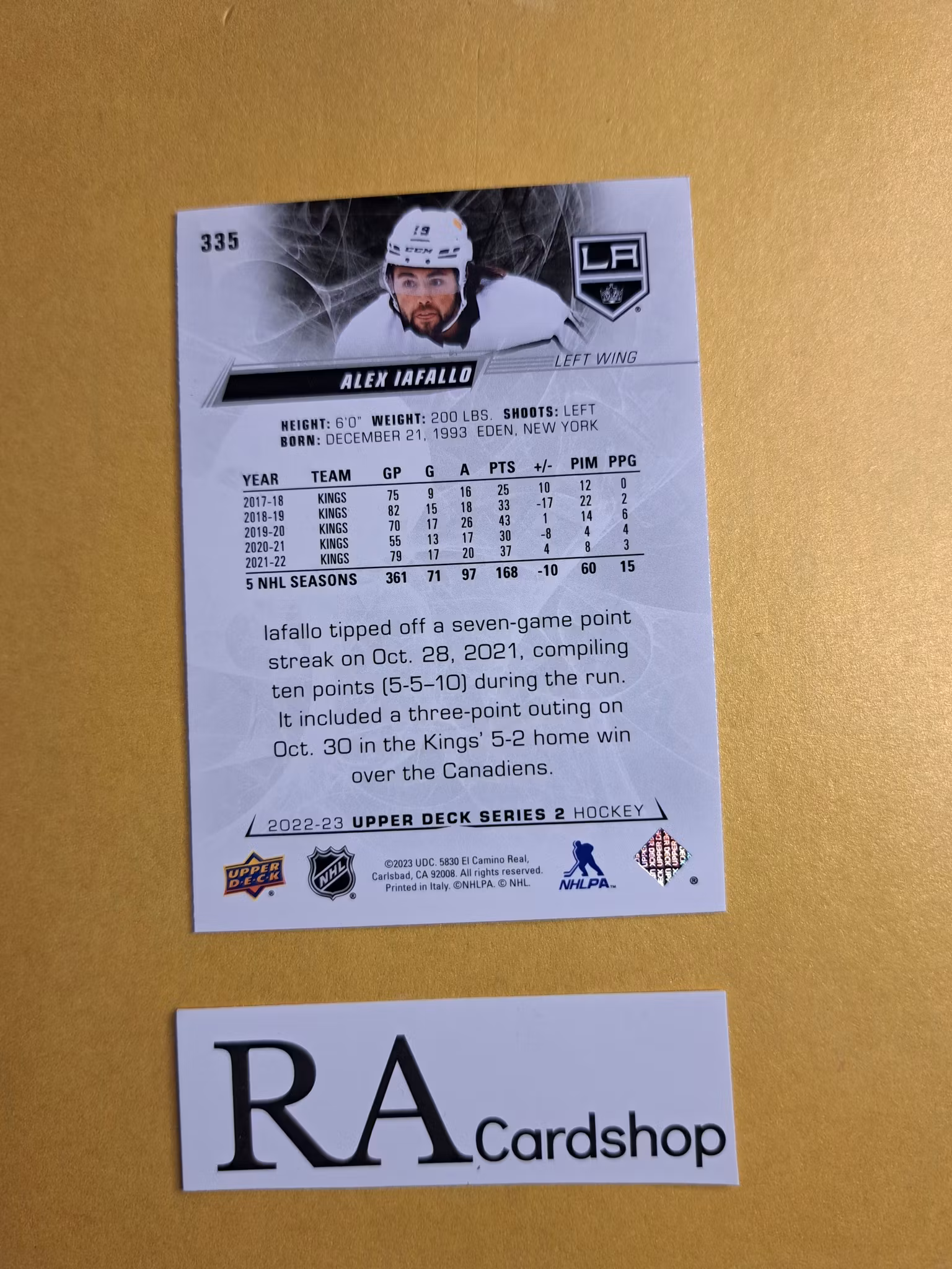 #335 Alex Iafallo 2022-23 Upper Deck Series 2 Hockey