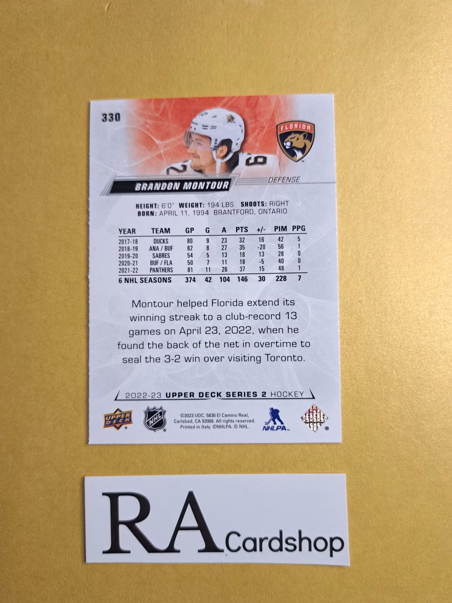 #330 Brandon Montour 2022-23 Upper Deck Series 2 Hockey