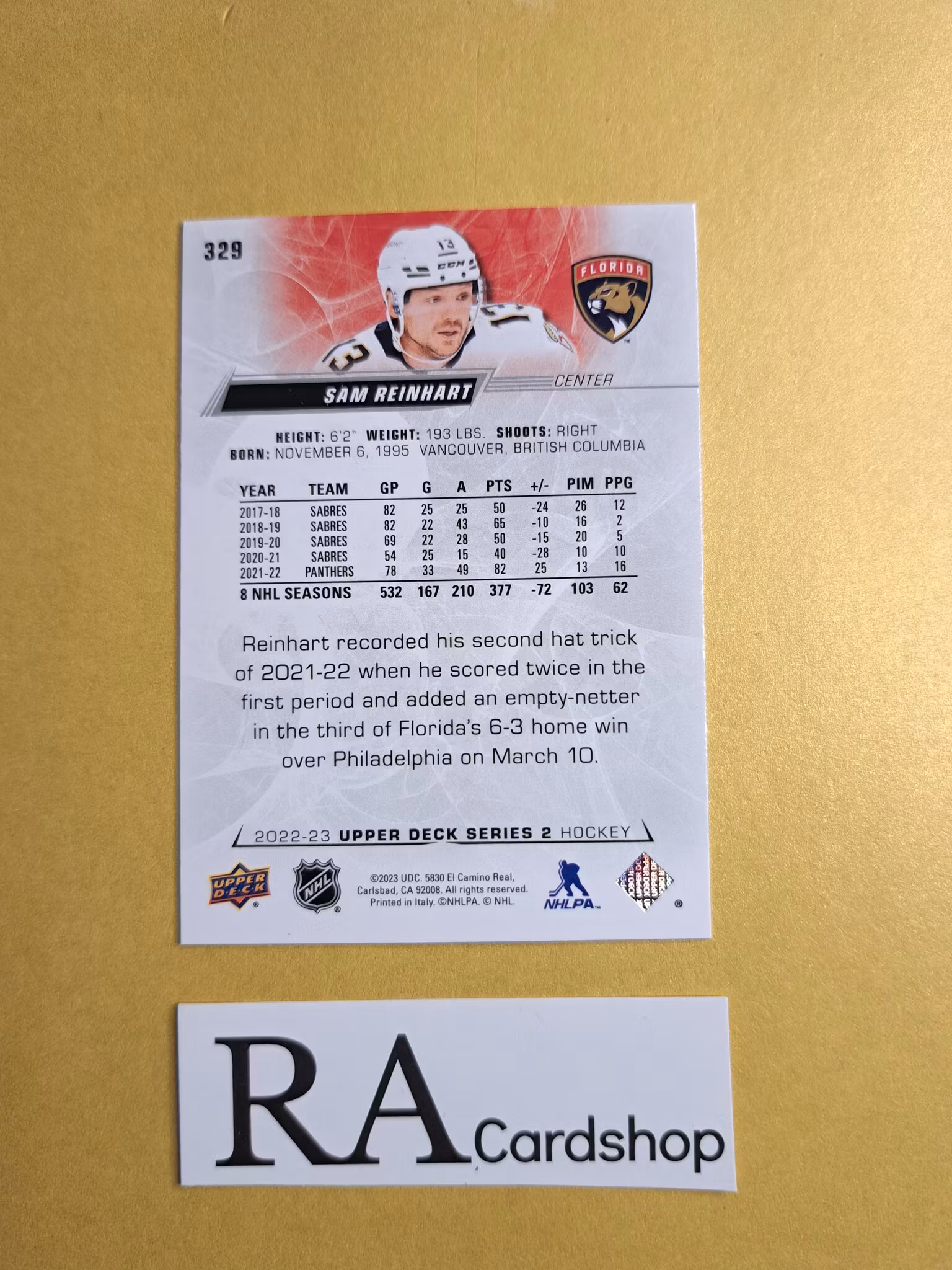 #329 Sam Reinhart 2022-23 Upper Deck Series 2 Hockey
