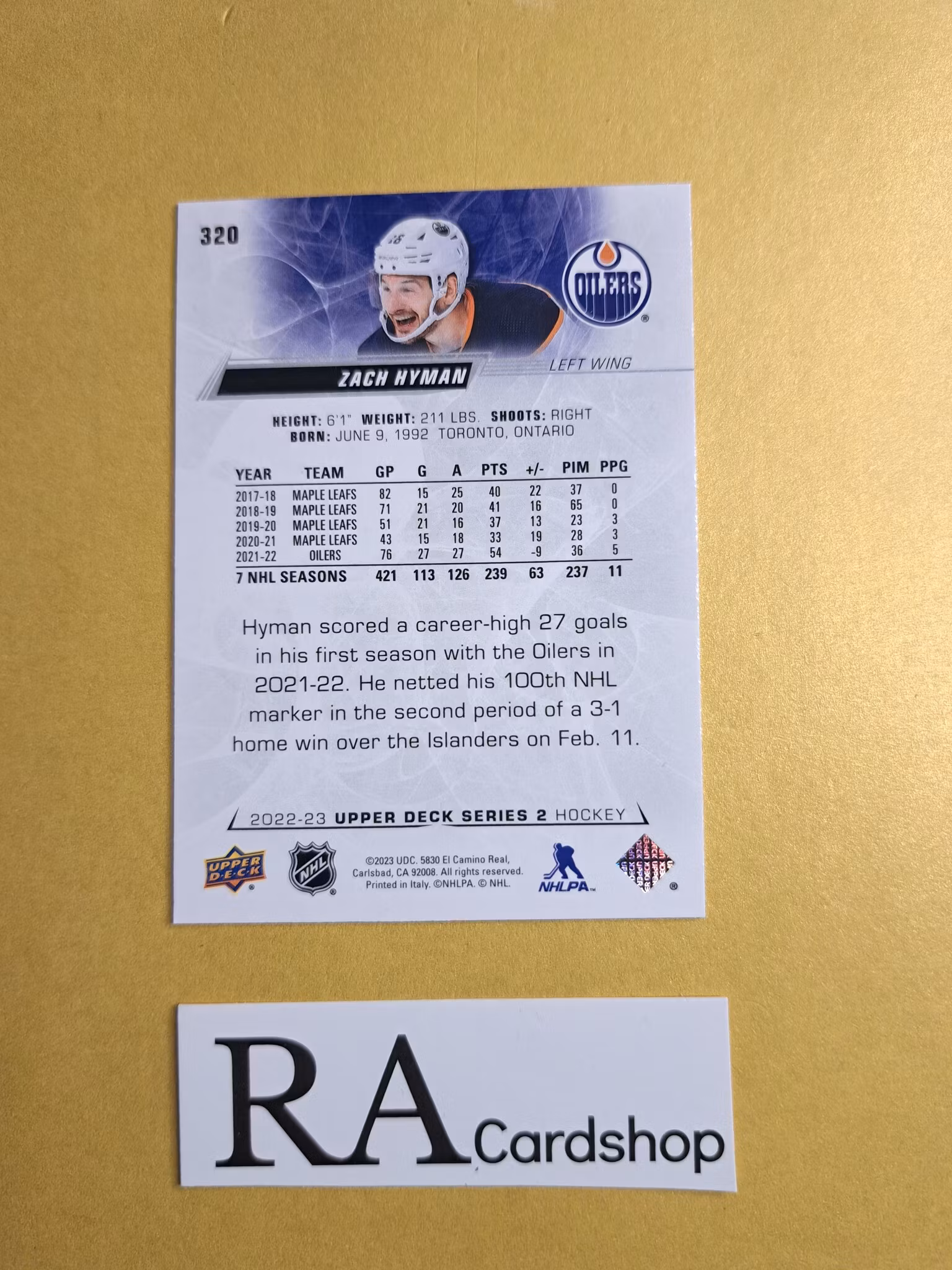 #320 Zach Hyman 2022-23 Upper Deck Series 2 Hockey