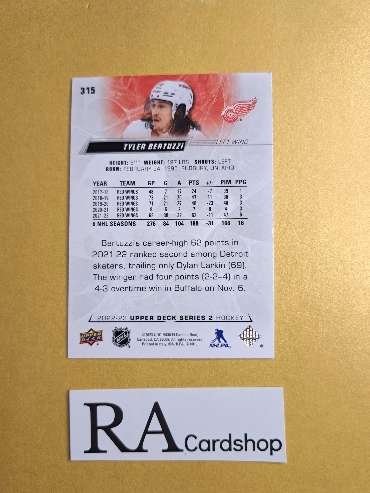 #315 Tyler Bertuzzi 2022-23 Upper Deck Series 2 Hockey