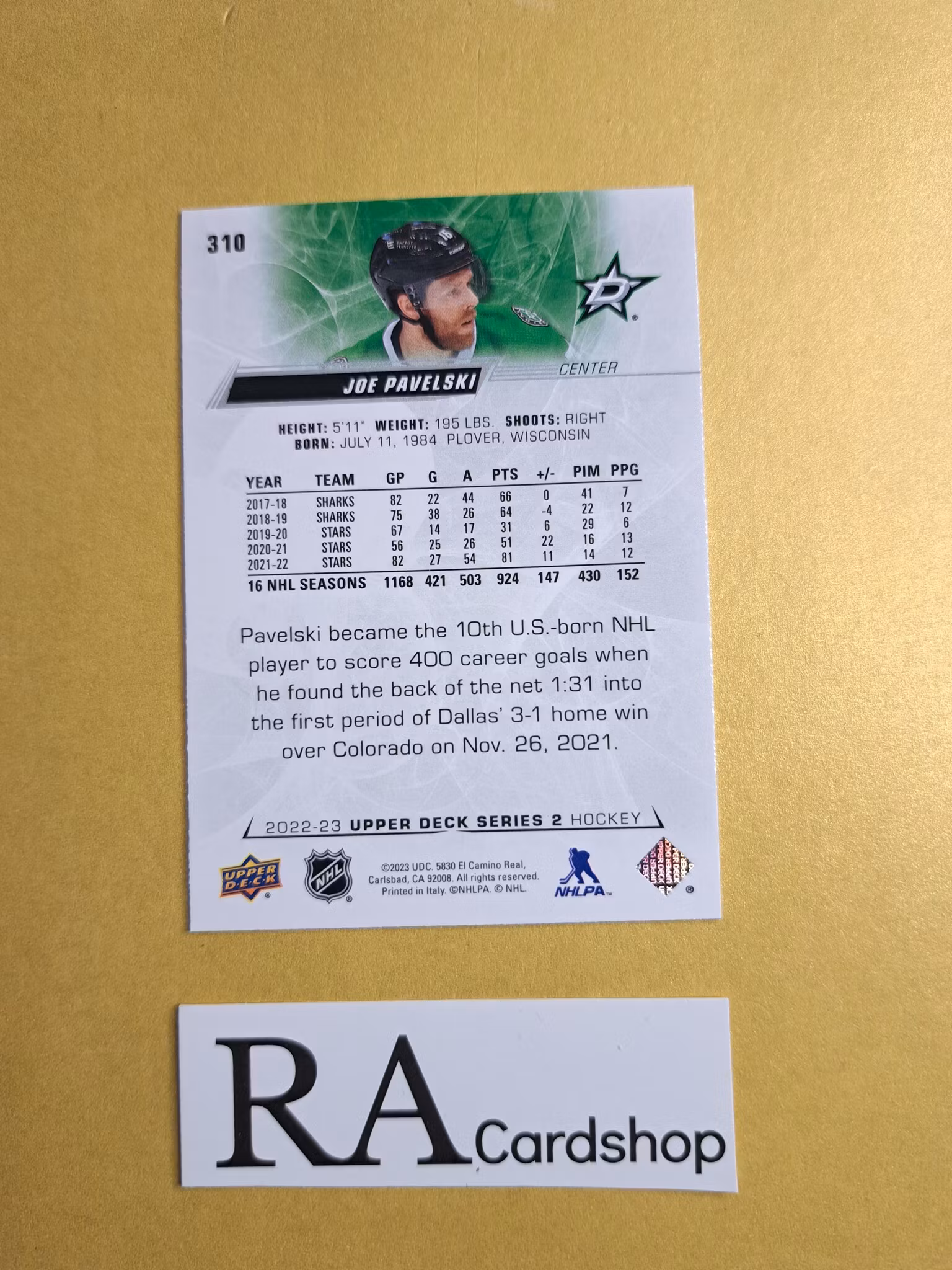 #310 Joe Pavelski 2022-23 Upper Deck Series 2 Hockey