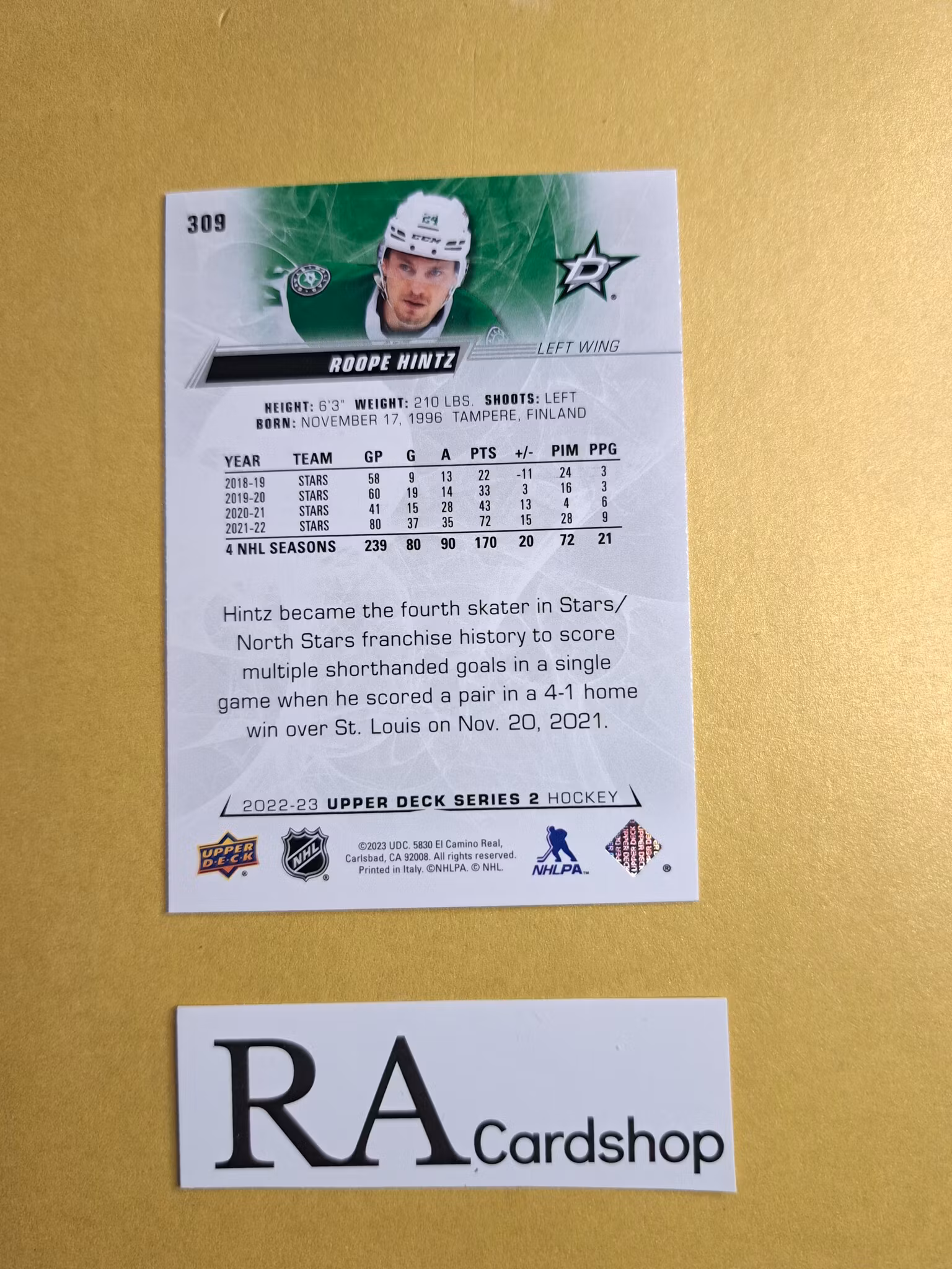 #309 Roope Hintz Upper Deck Series 2 Hockey