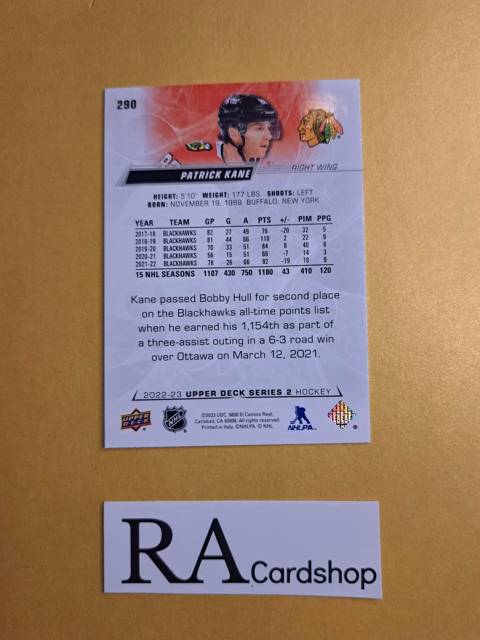 #290 Patrick Kane 2022-23 Upper Deck Series 2 Hockey
