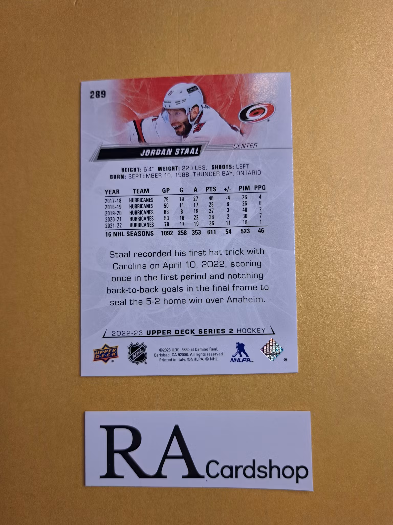 #289 Jordan Staal 2022-23 Upper Deck Series 2 Hockey