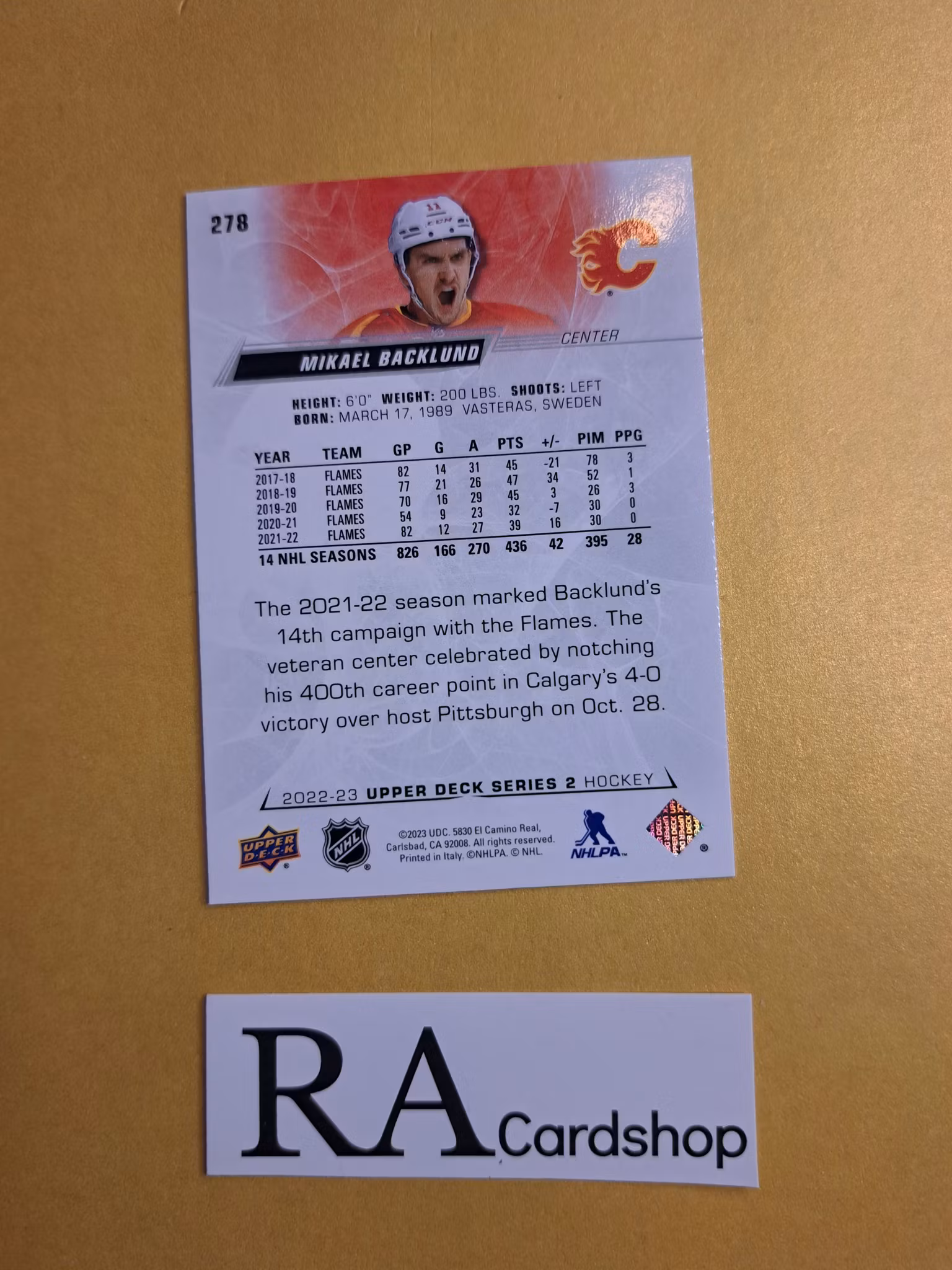 #278 Mikael Backlund 2022-23 Upper Deck Series 2 Hockey