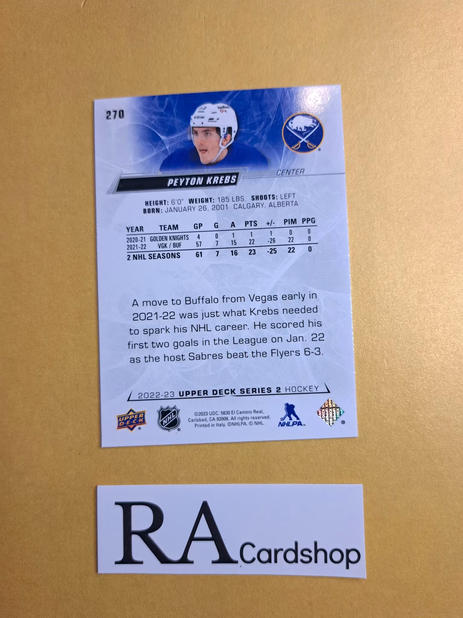 #270 Payton Krebs 2022-23 Upper Deck Series 2 Hockey